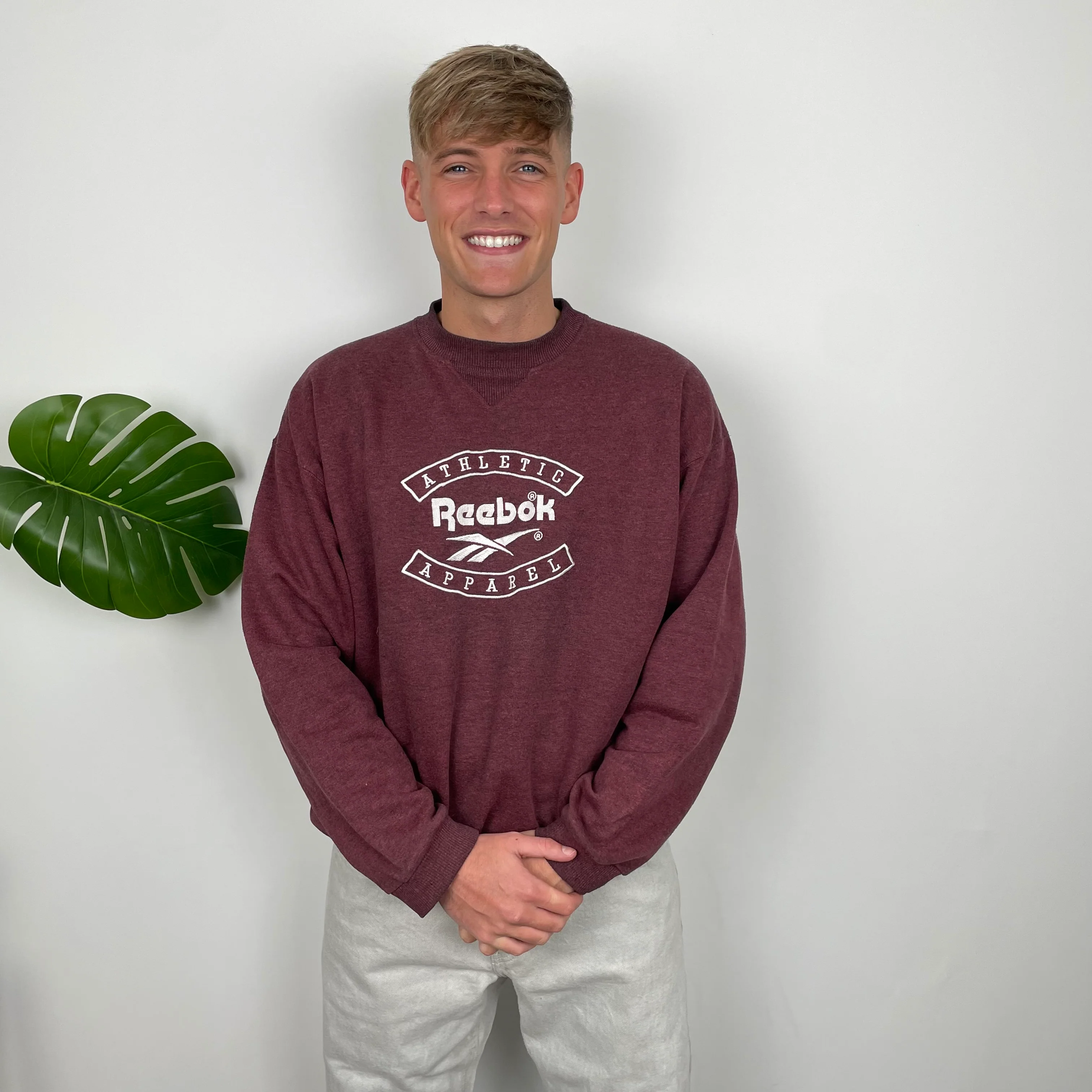 Reebok RARE Maroon Embroidered Spell Out Sweatshirt (M) - Image 3