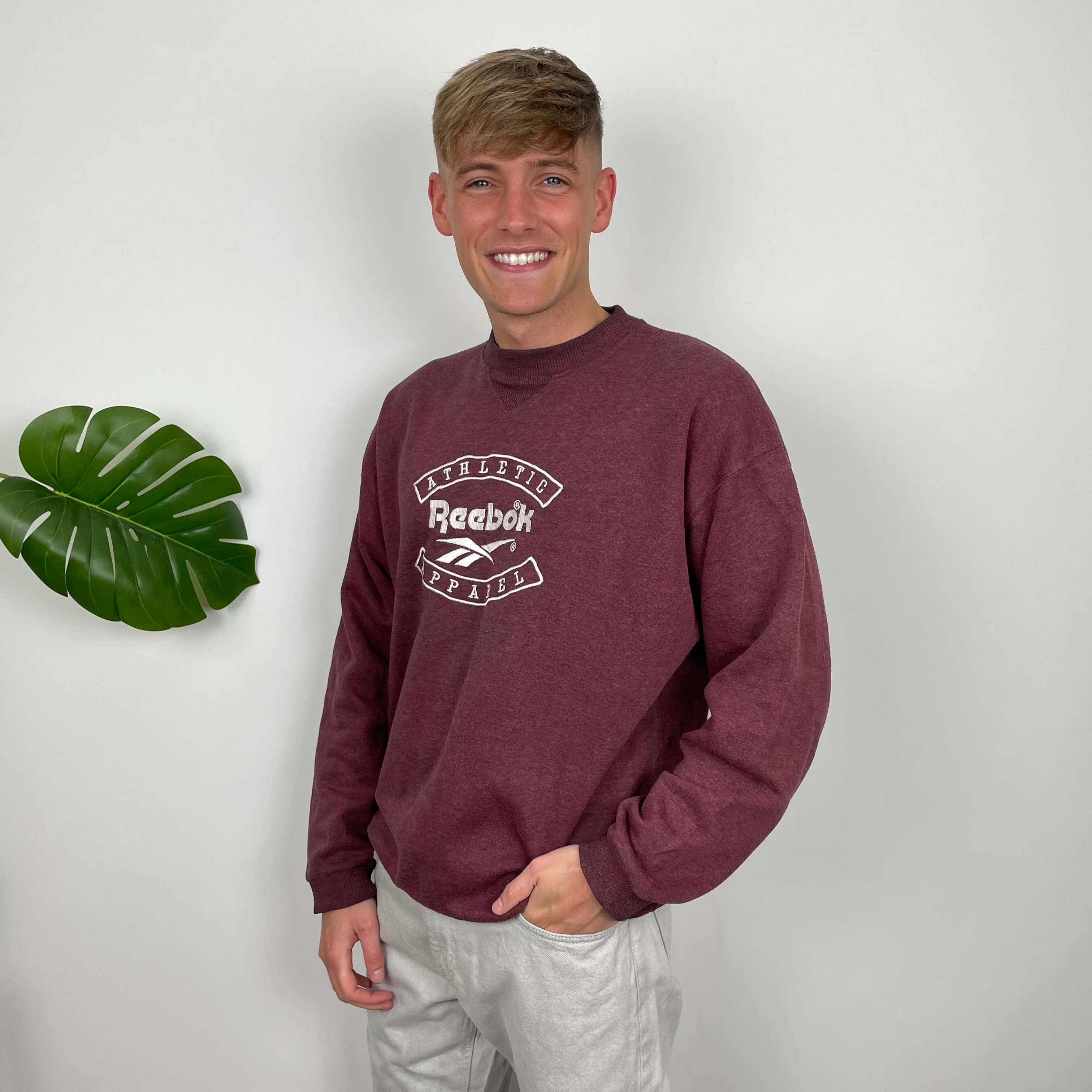 Reebok RARE Maroon Embroidered Spell Out Sweatshirt (M) - Image 4