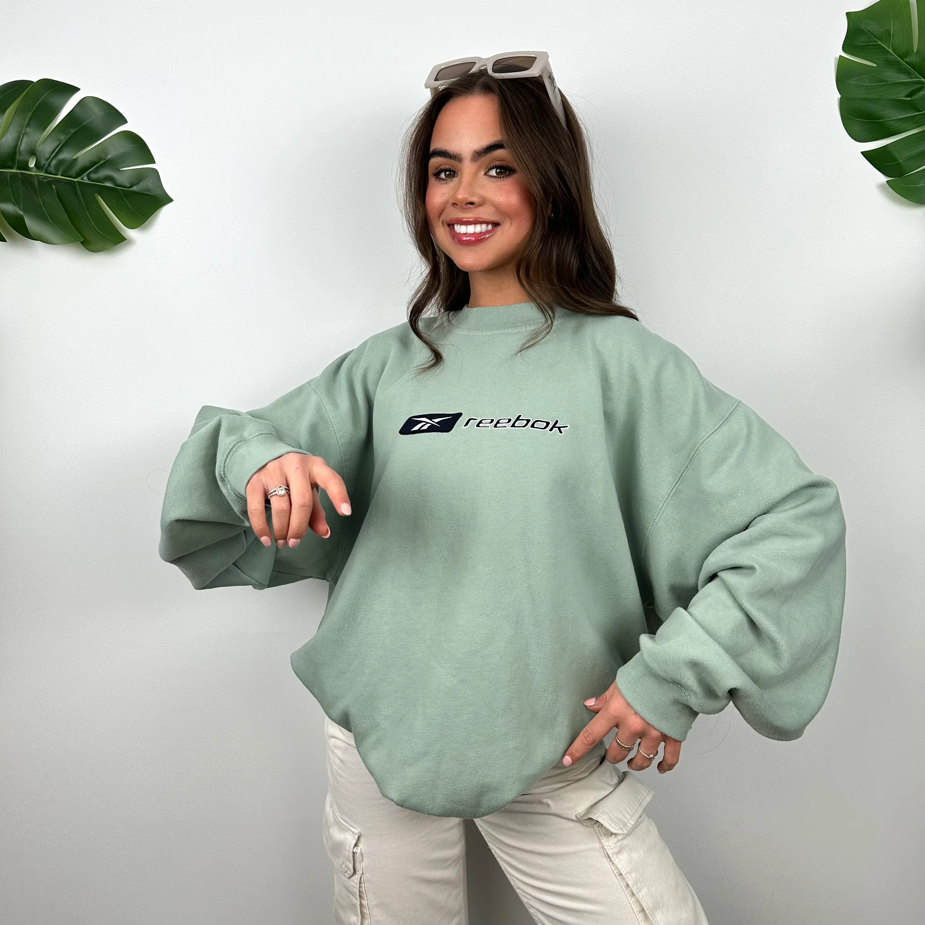 Reebok RARE Mint Green Embroidered Spell Out Sweatshirt (XL) - Image 3