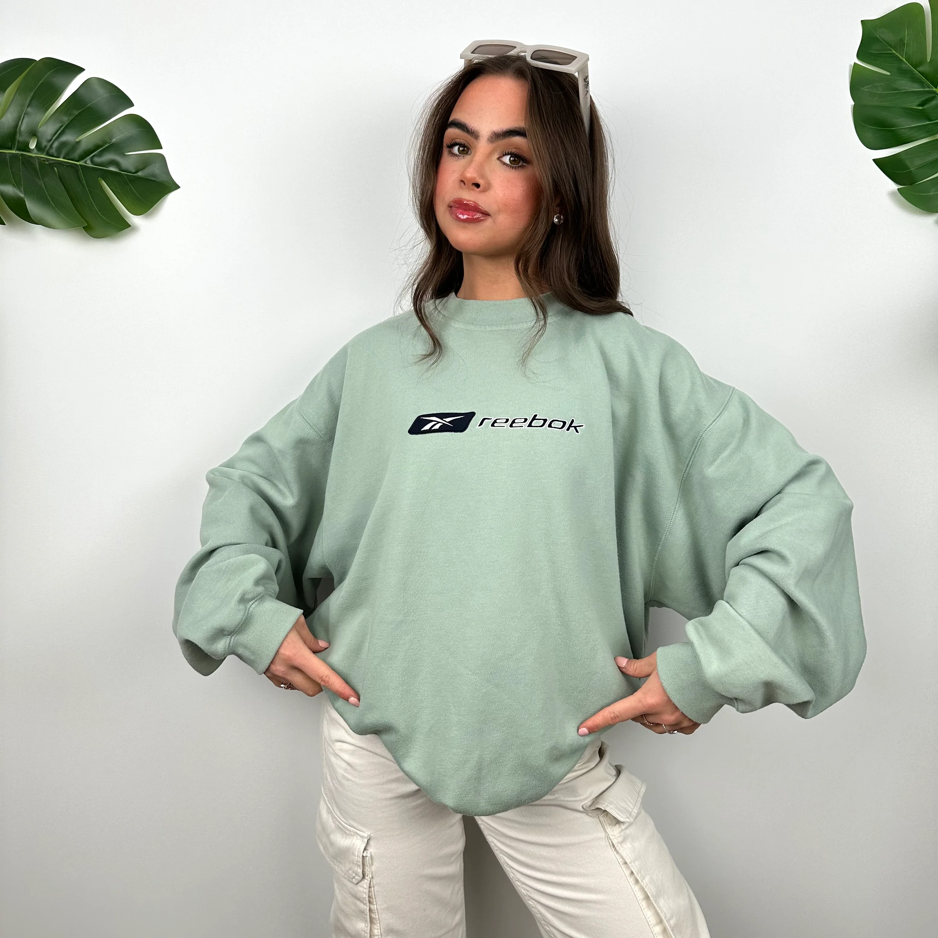 Reebok RARE Mint Green Embroidered Spell Out Sweatshirt (XL) - Image 4