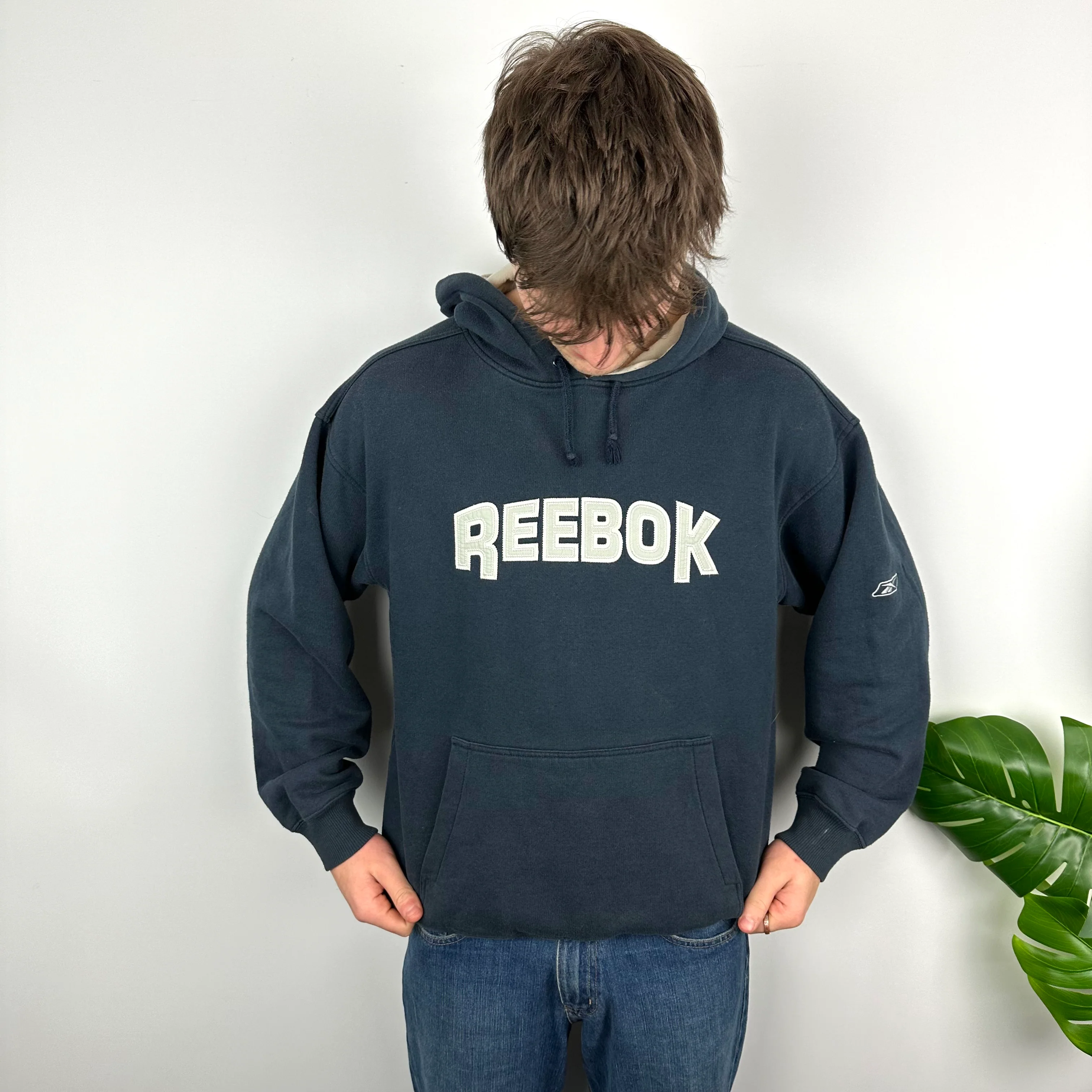 Reebok RARE Navy Embroidered Spell Out Hoodie (M) - Image 2