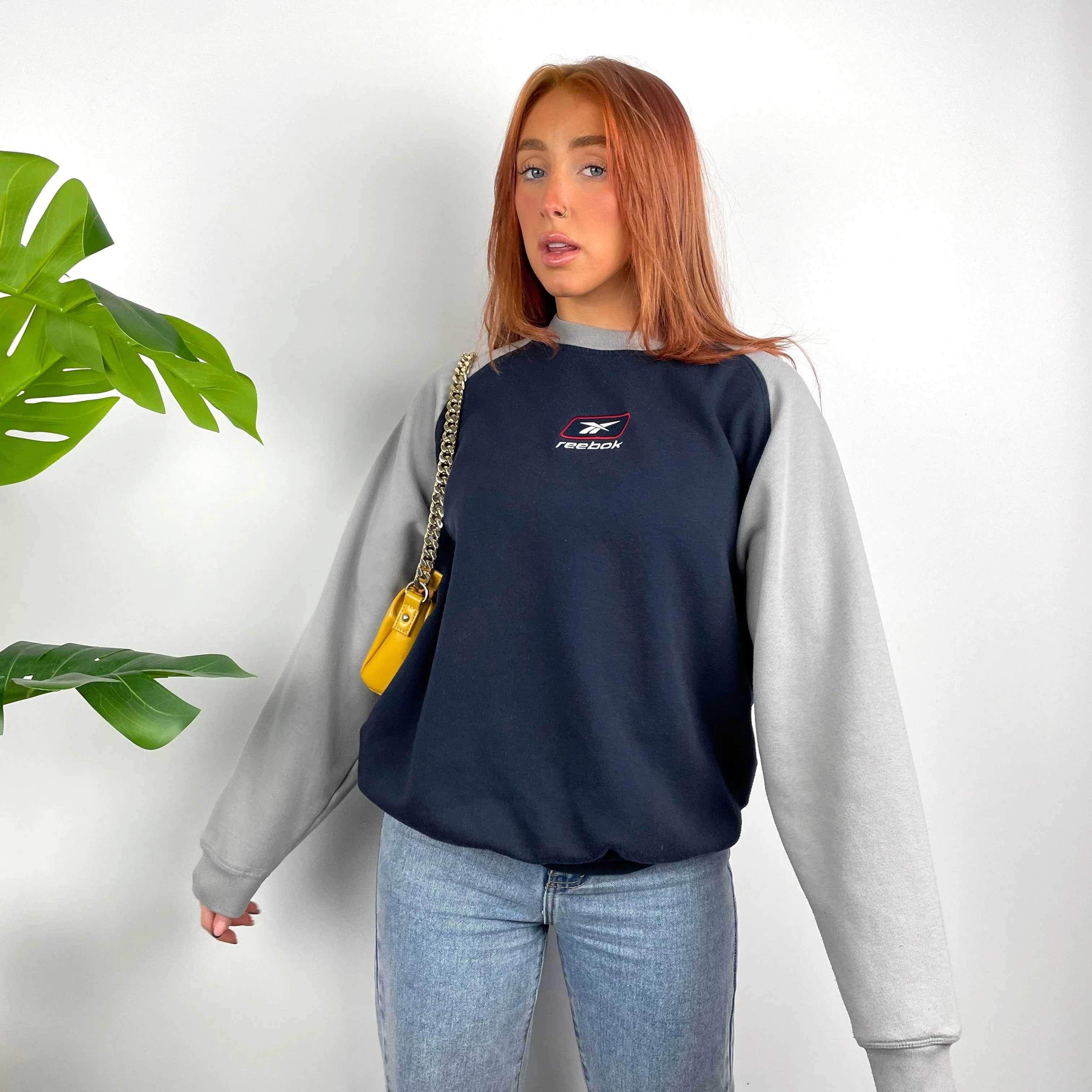 Reebok RARE Navy Embroidered Spell Out Sweatshirt (M) - Image 2
