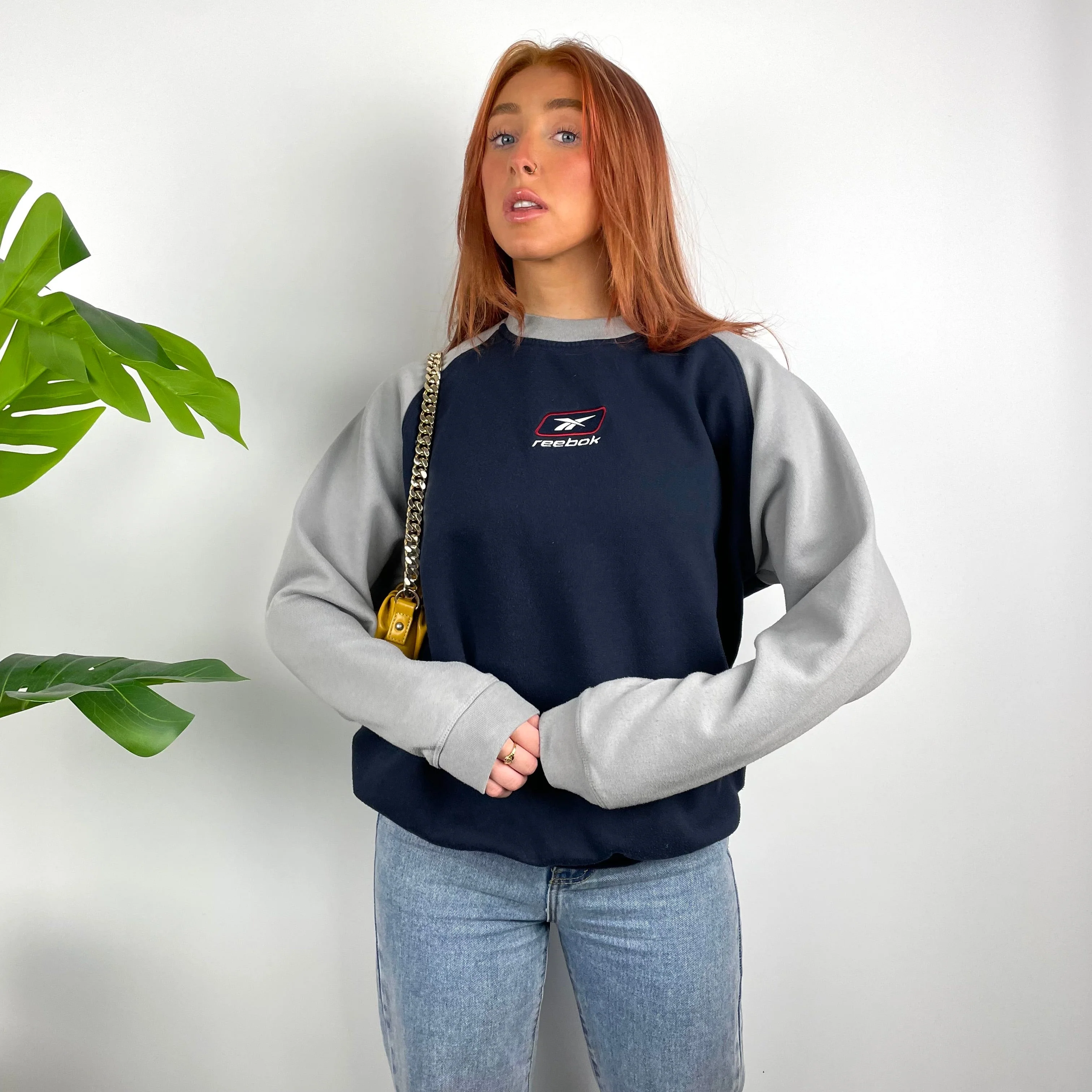 Reebok RARE Navy Embroidered Spell Out Sweatshirt (M) - Image 3
