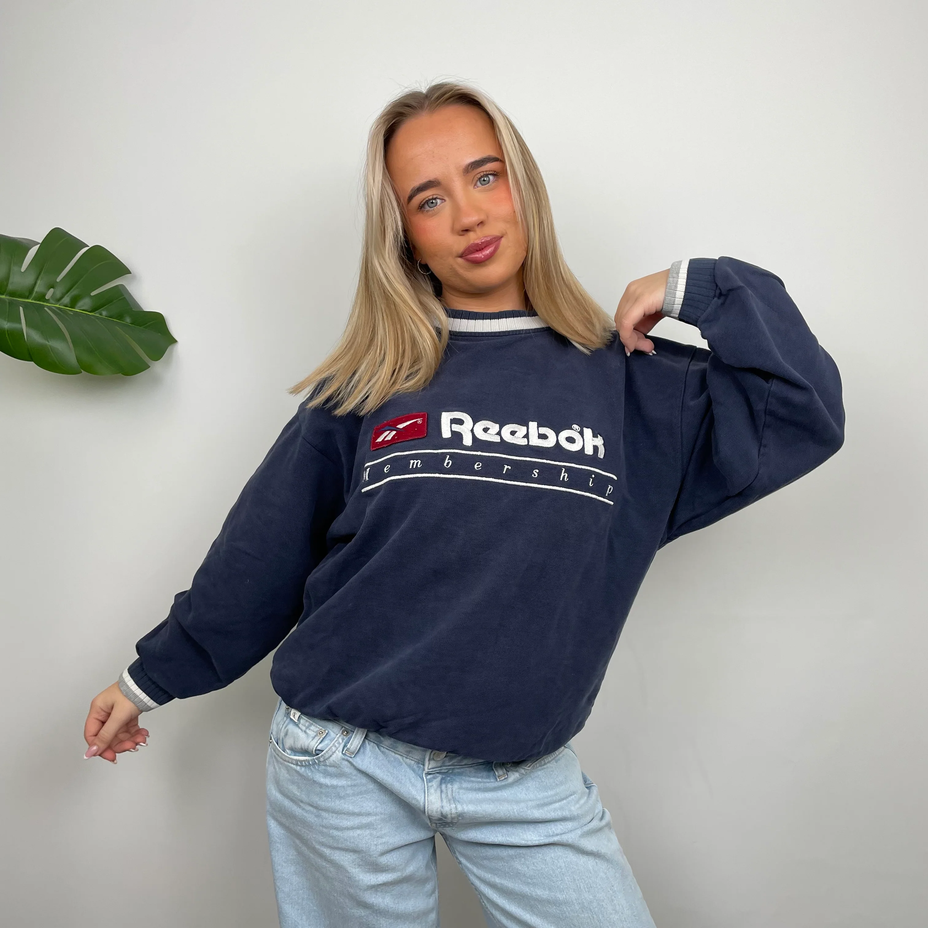 Reebok RARE Navy Embroidered Spell Out Sweatshirt (M) - Image 3