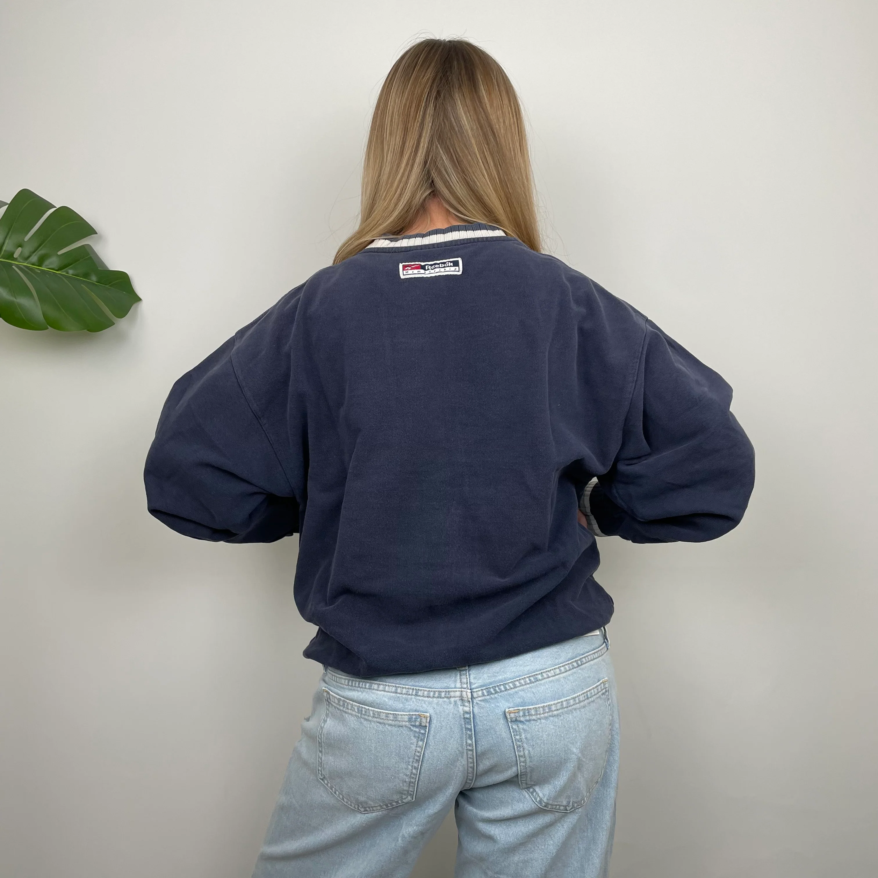 Reebok RARE Navy Embroidered Spell Out Sweatshirt (M) - Image 4