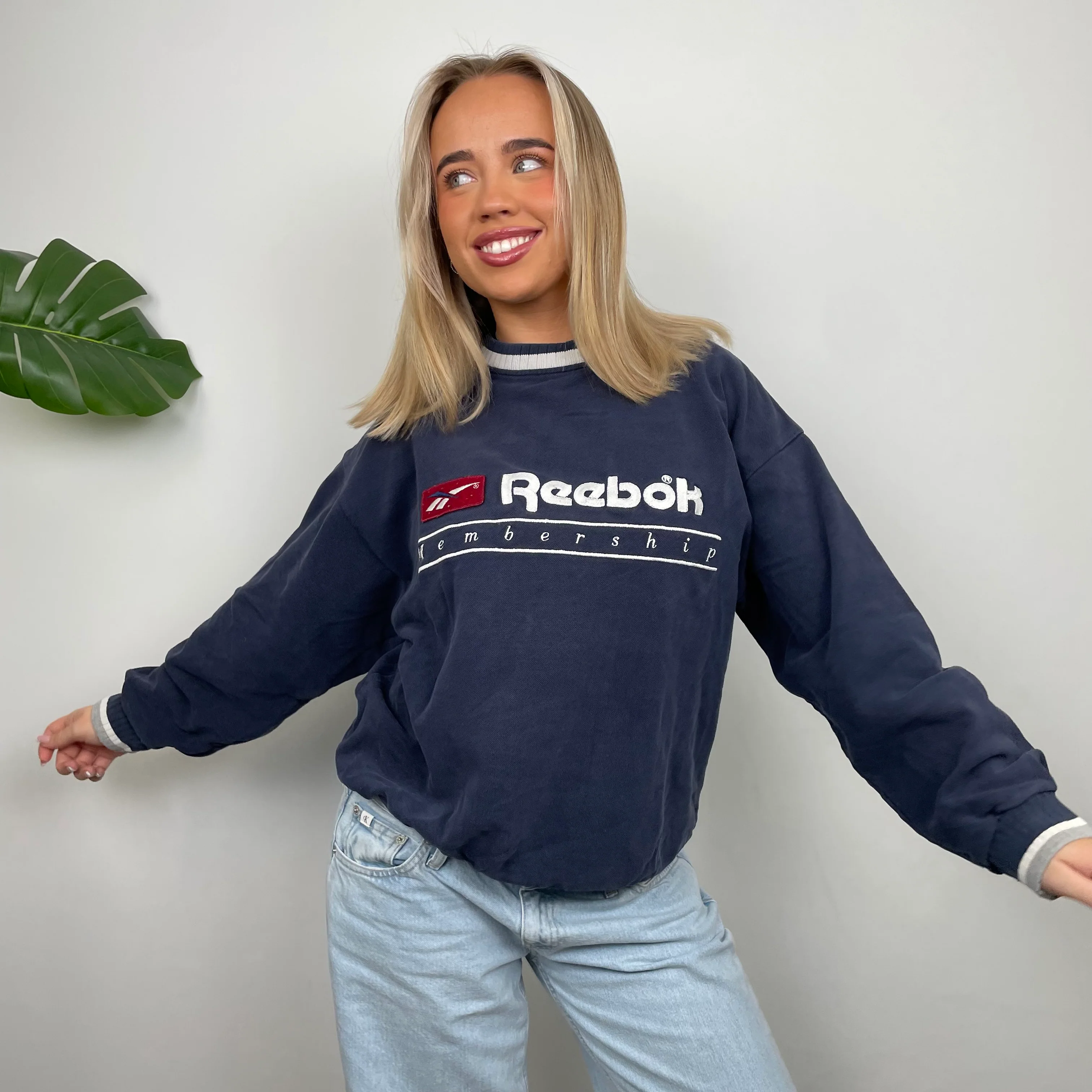 Reebok RARE Navy Embroidered Spell Out Sweatshirt (M) - Image 5