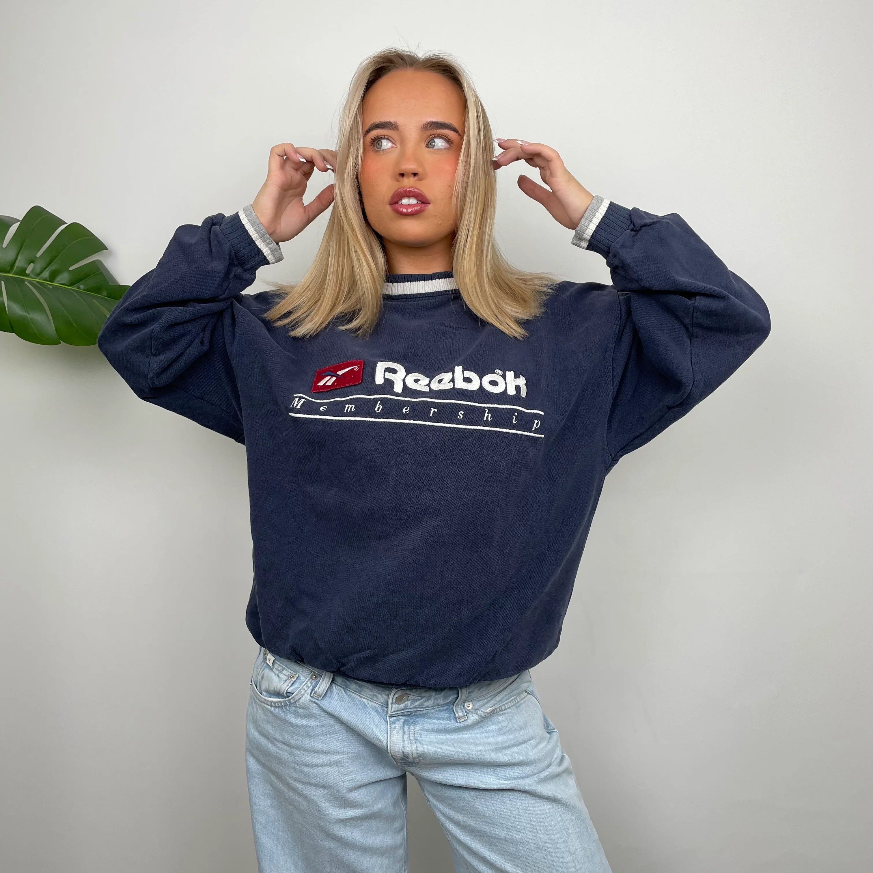 Reebok RARE Navy Embroidered Spell Out Sweatshirt (M) - Image 6