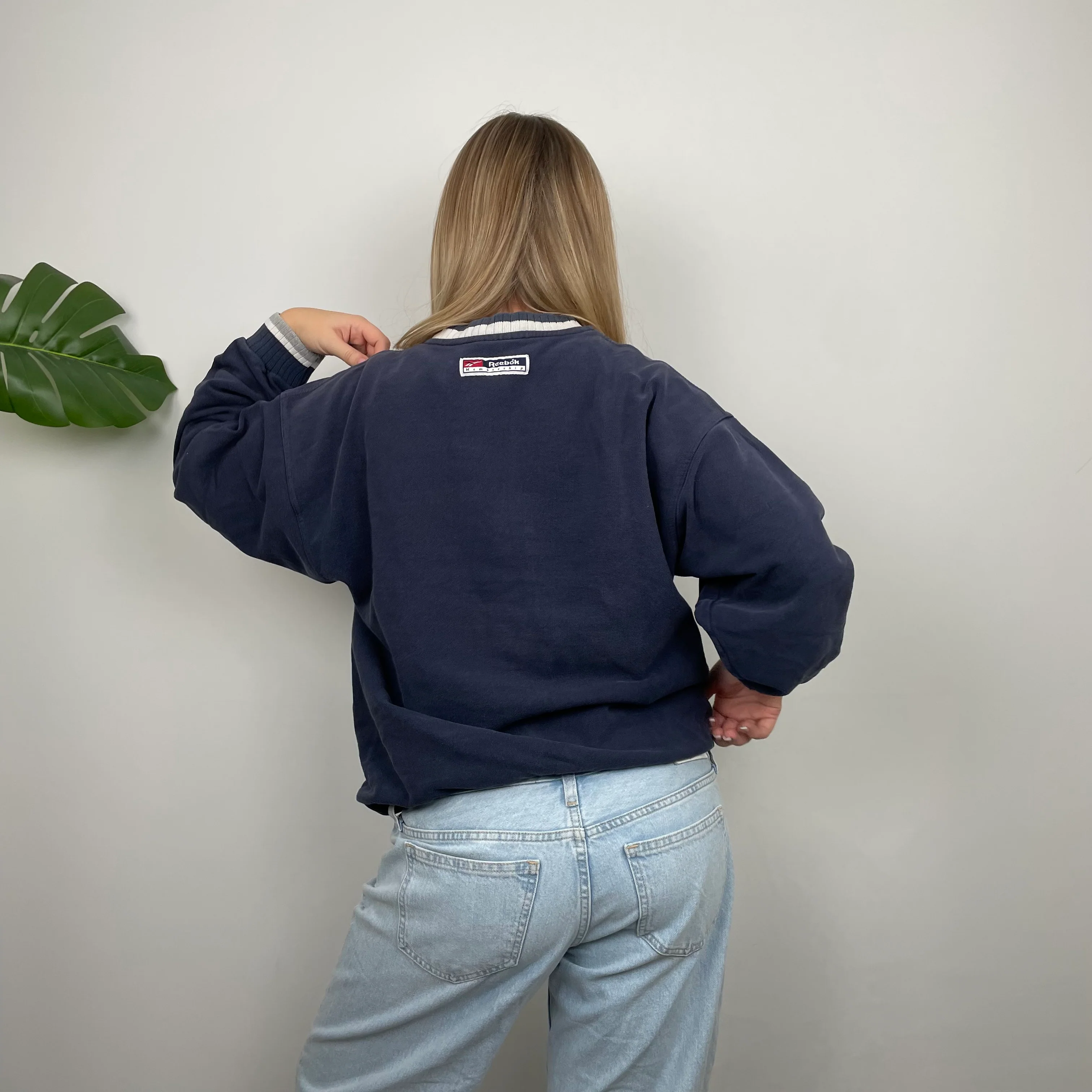 Reebok RARE Navy Embroidered Spell Out Sweatshirt (M) - Image 7
