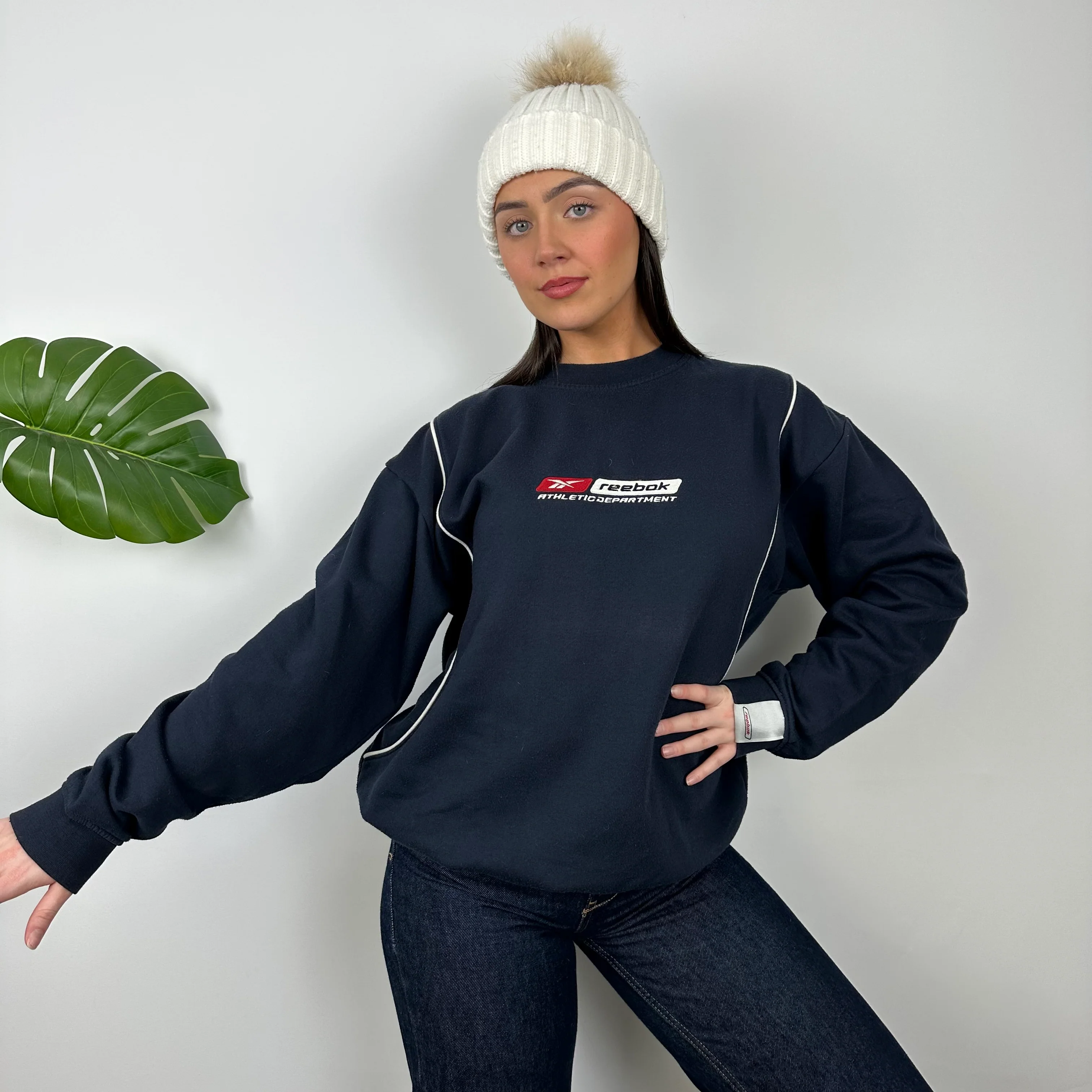 Reebok RARE Navy Embroidered Spell Out Sweatshirt (M)