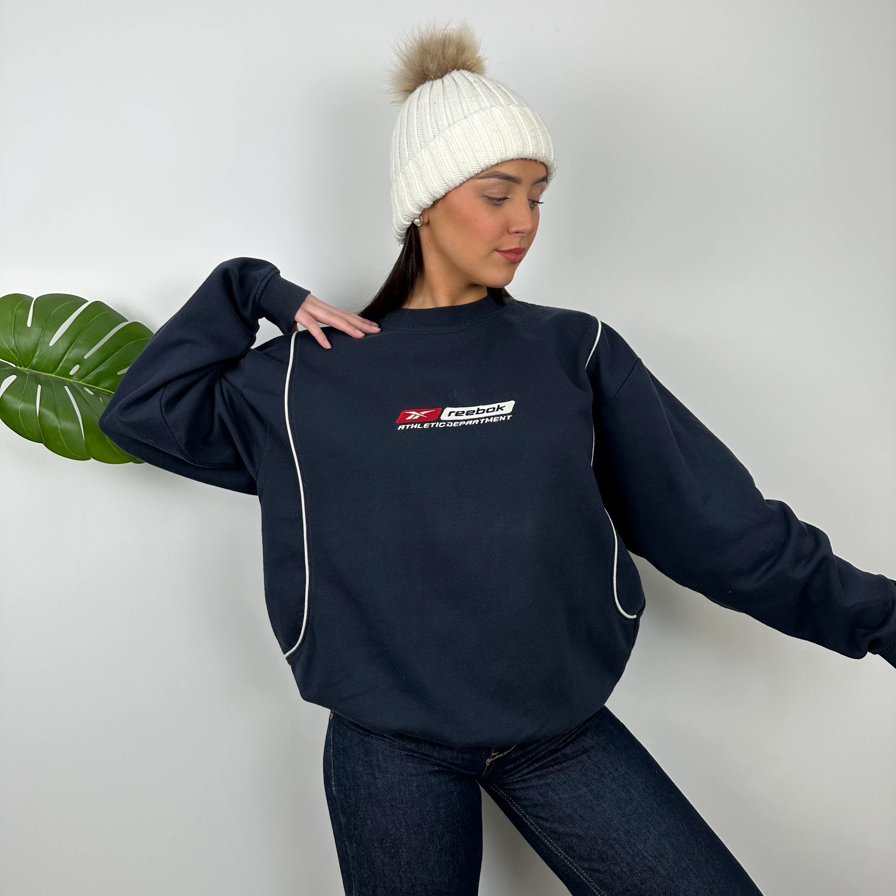 Reebok RARE Navy Embroidered Spell Out Sweatshirt (M) - Image 4