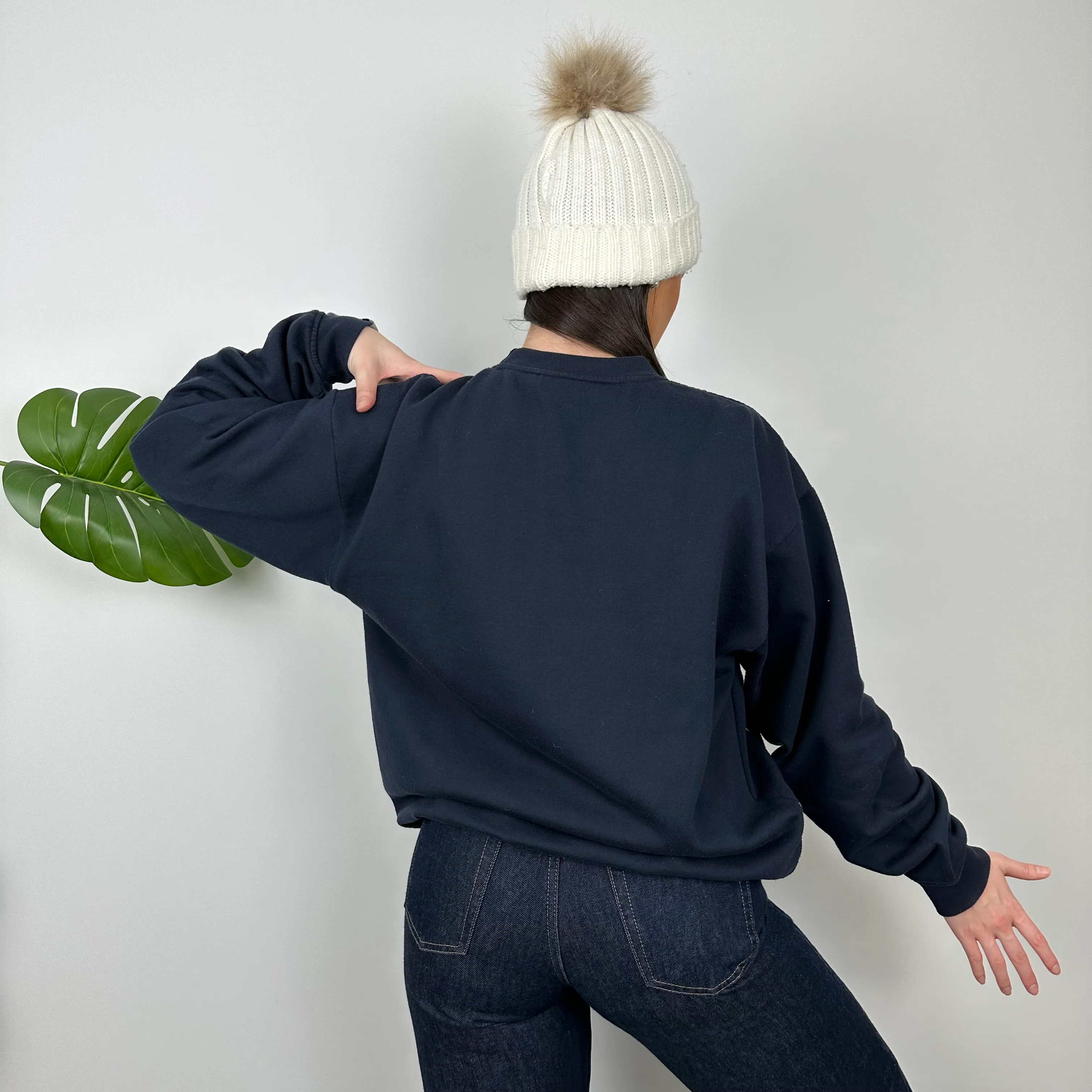 Reebok RARE Navy Embroidered Spell Out Sweatshirt (M) - Image 6