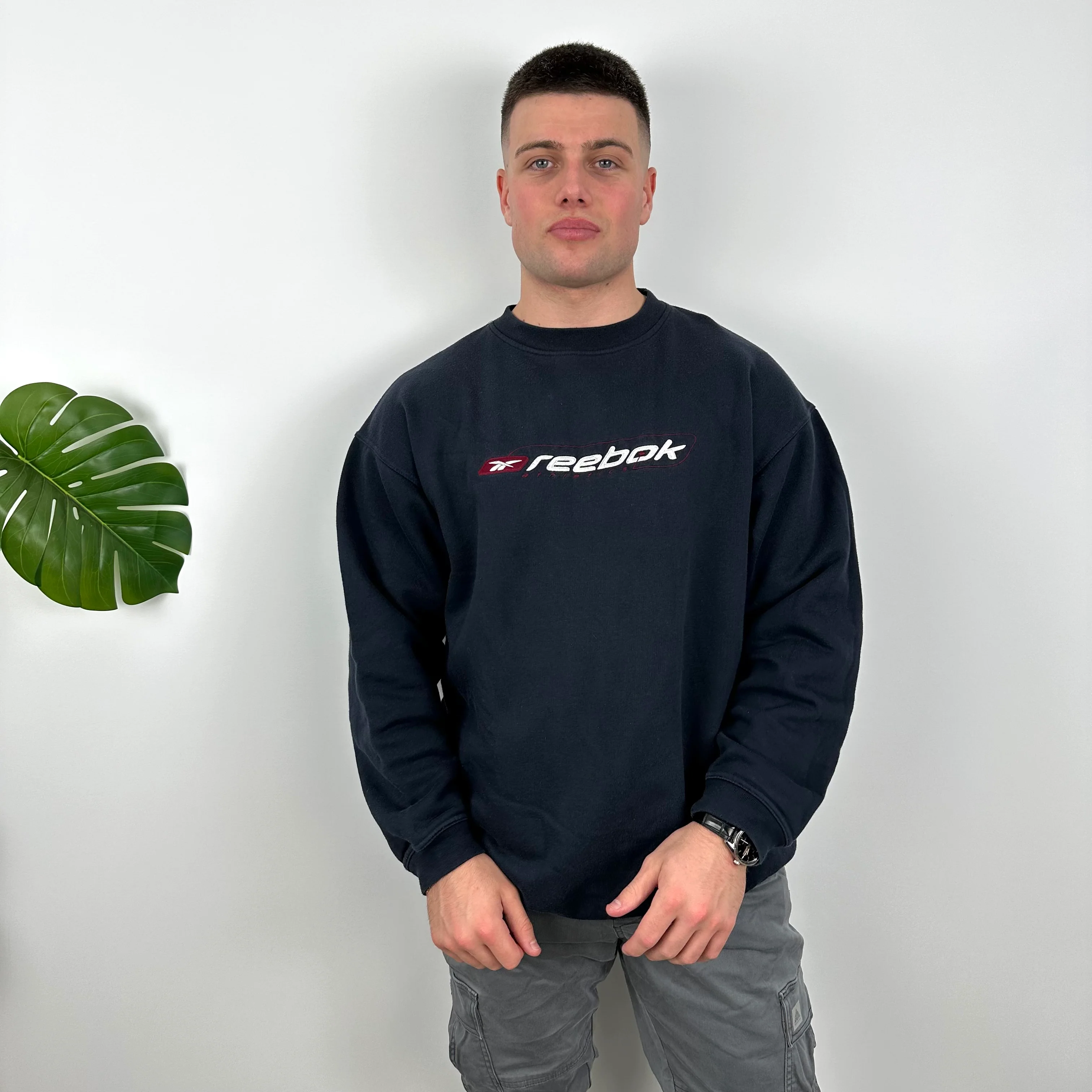 Reebok RARE Navy Embroidered Spell Out Sweatshirt (L) - Image 4