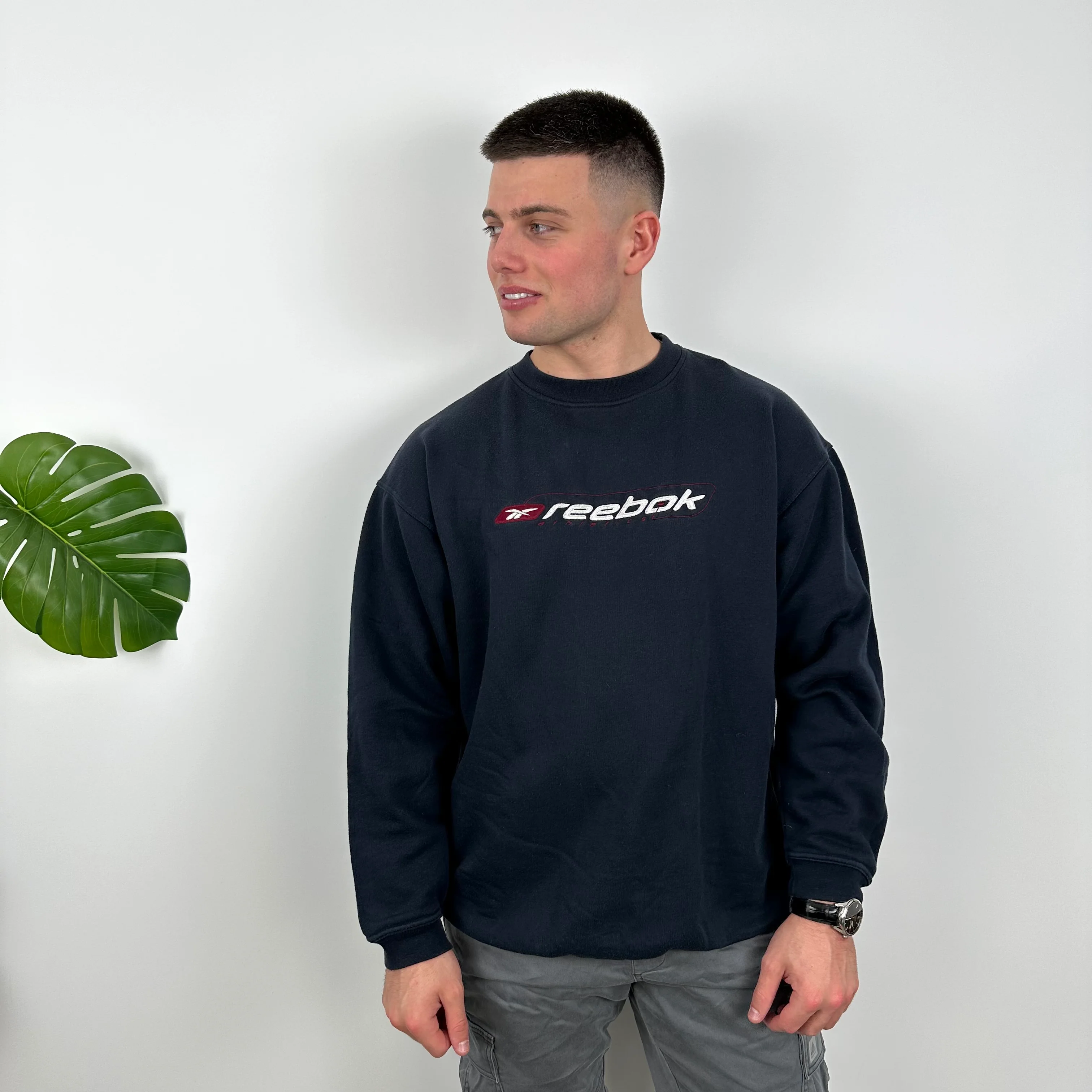 Reebok RARE Navy Embroidered Spell Out Sweatshirt (L) - Image 6
