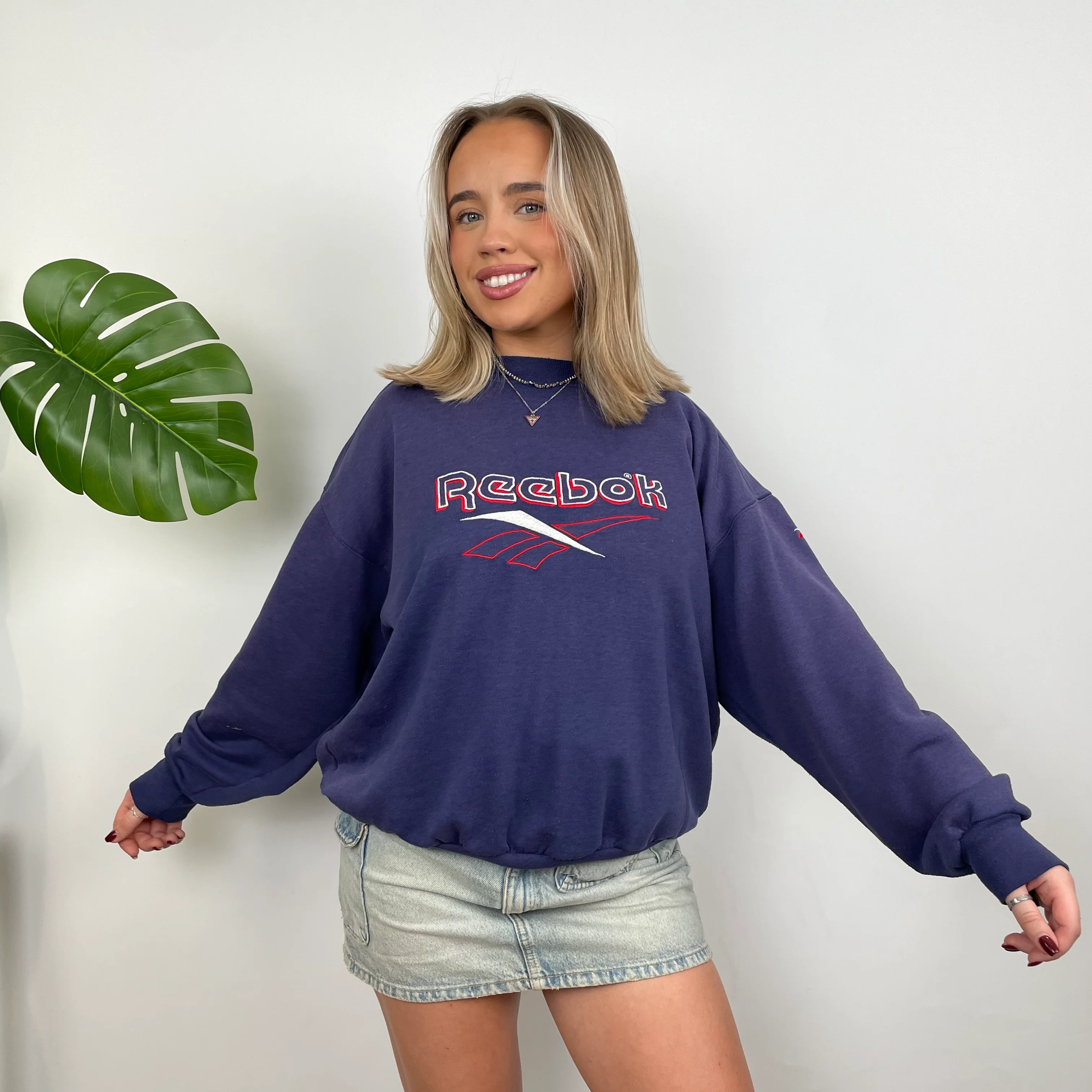 Reebok RARE Purple Embroidered Spell Out Sweatshirt (S) - Image 3