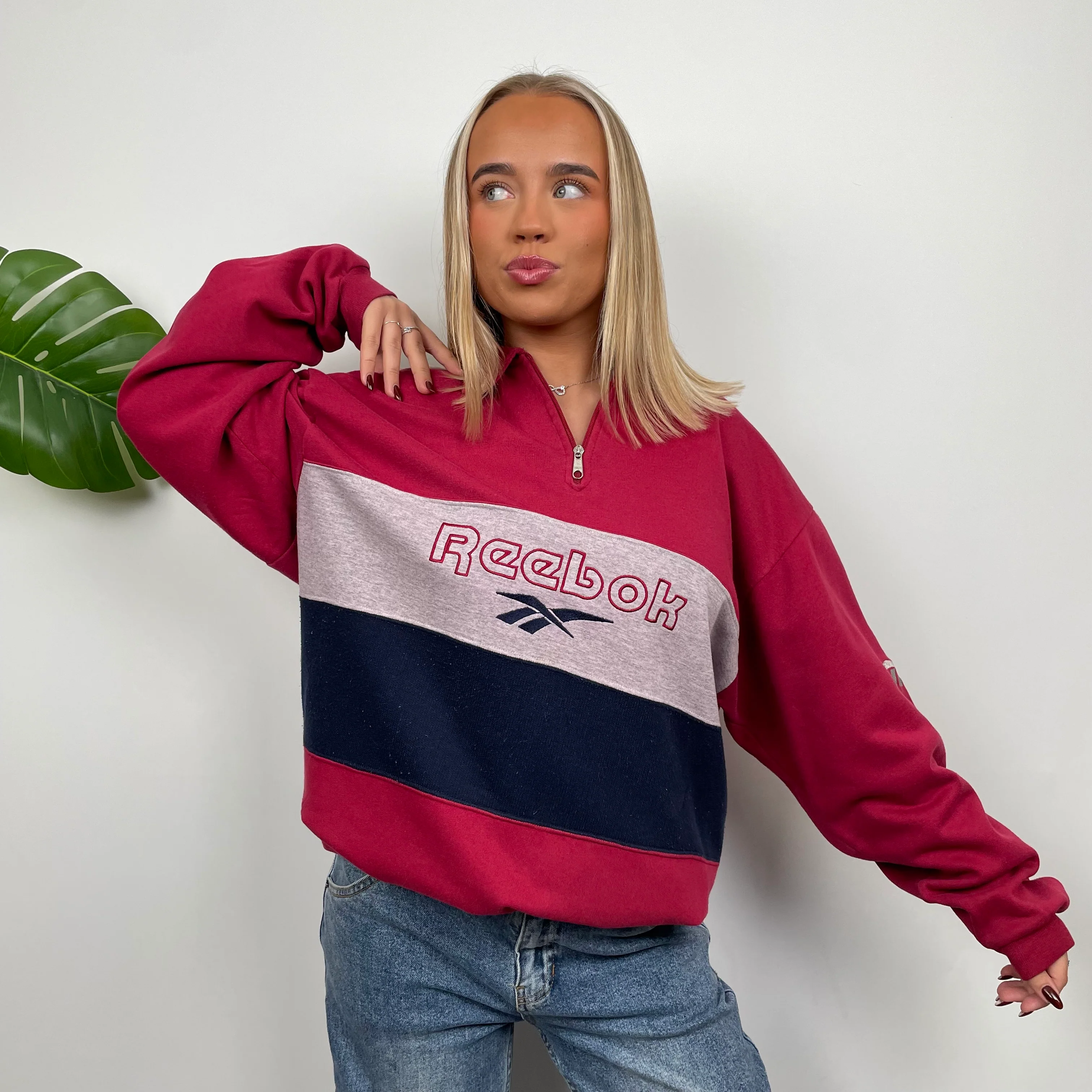Reebok RARE Red Embroidered Spell Out Quarter Zip Sweatshirt (XXL) - Image 10