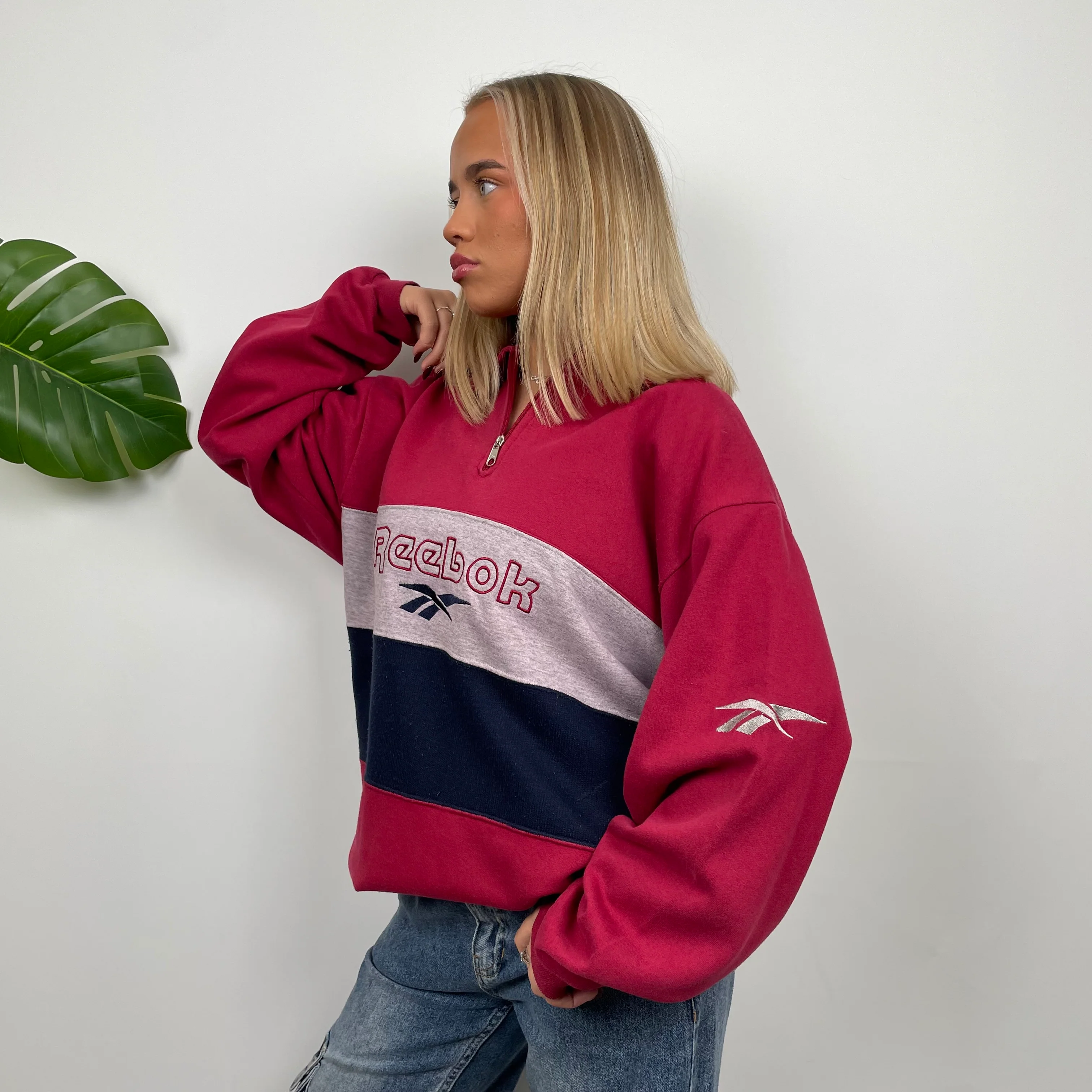 Reebok RARE Red Embroidered Spell Out Quarter Zip Sweatshirt (XXL) - Image 5
