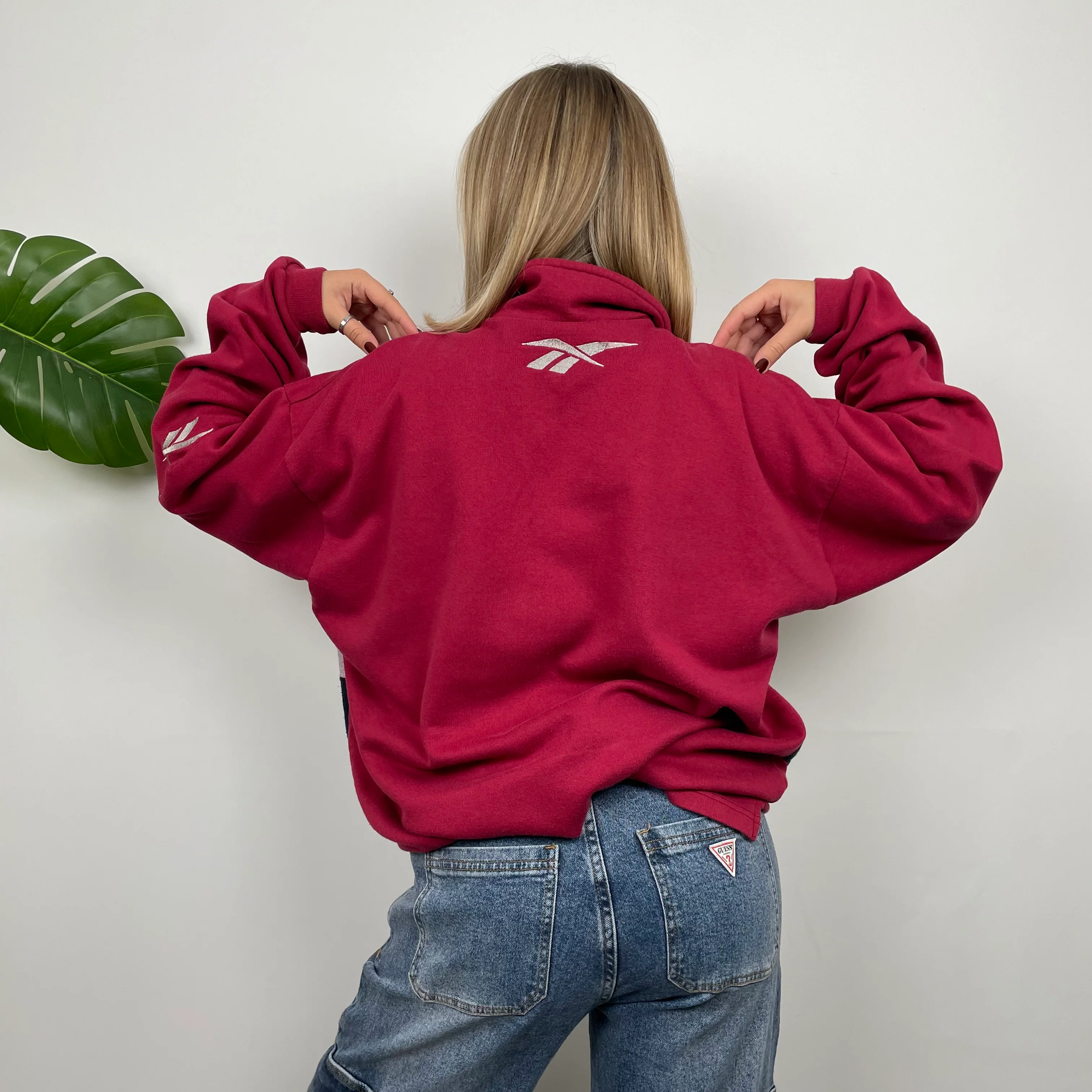 Reebok RARE Red Embroidered Spell Out Quarter Zip Sweatshirt (XXL) - Image 6