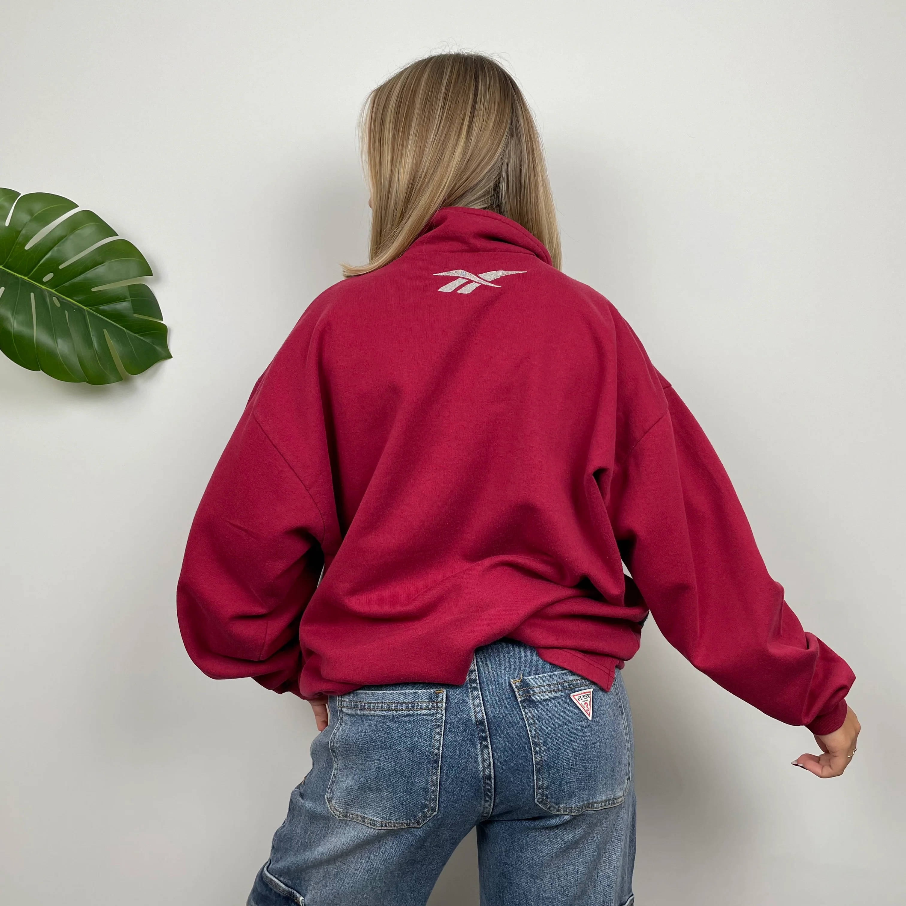 Reebok RARE Red Embroidered Spell Out Quarter Zip Sweatshirt (XXL) - Image 8