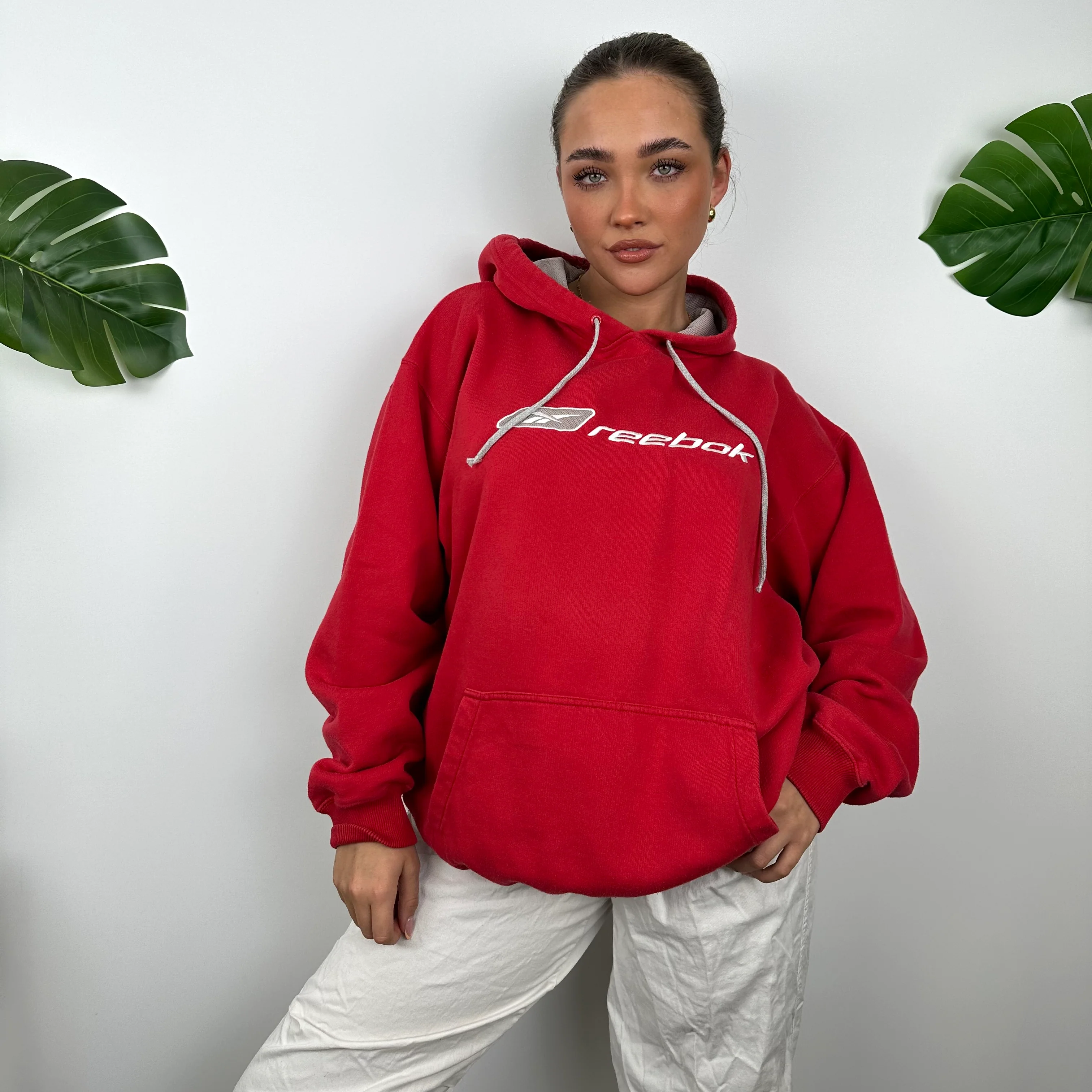 Reebok Red Embroidered Spell Out Hoodie (M) - Image 2