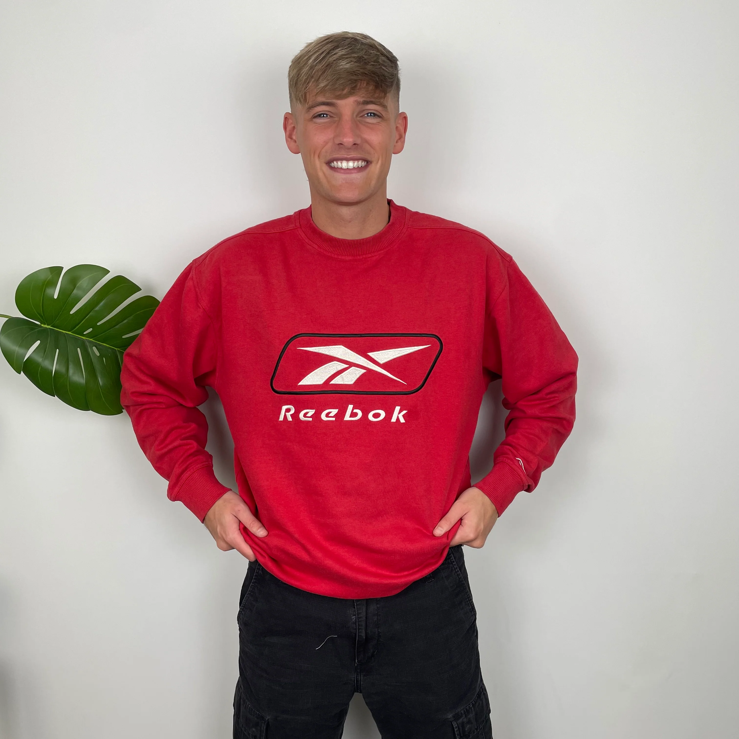 Reebok Red Embroidered Spell Out Sweatshirt (XL)