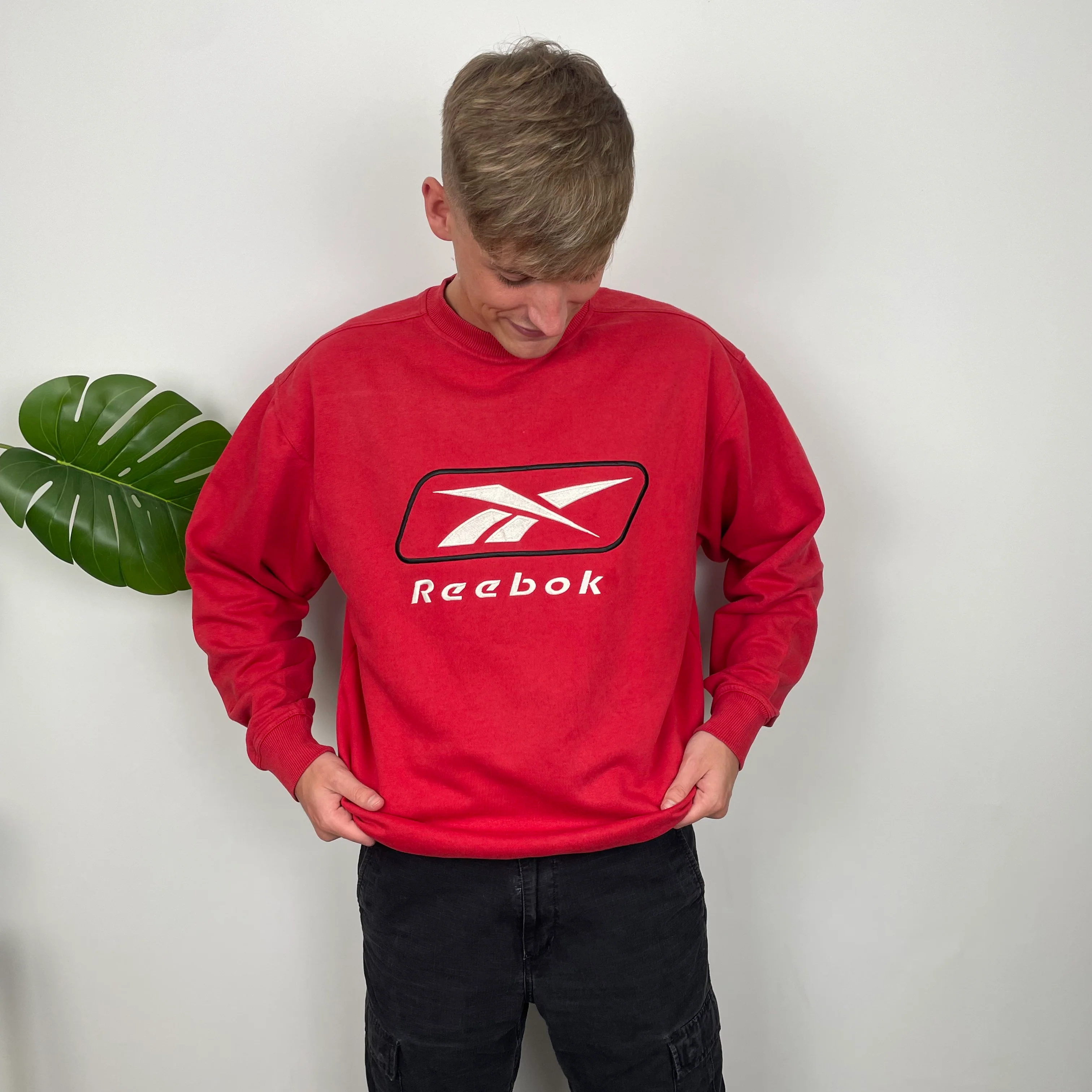 Reebok Red Embroidered Spell Out Sweatshirt (XL) - Image 2