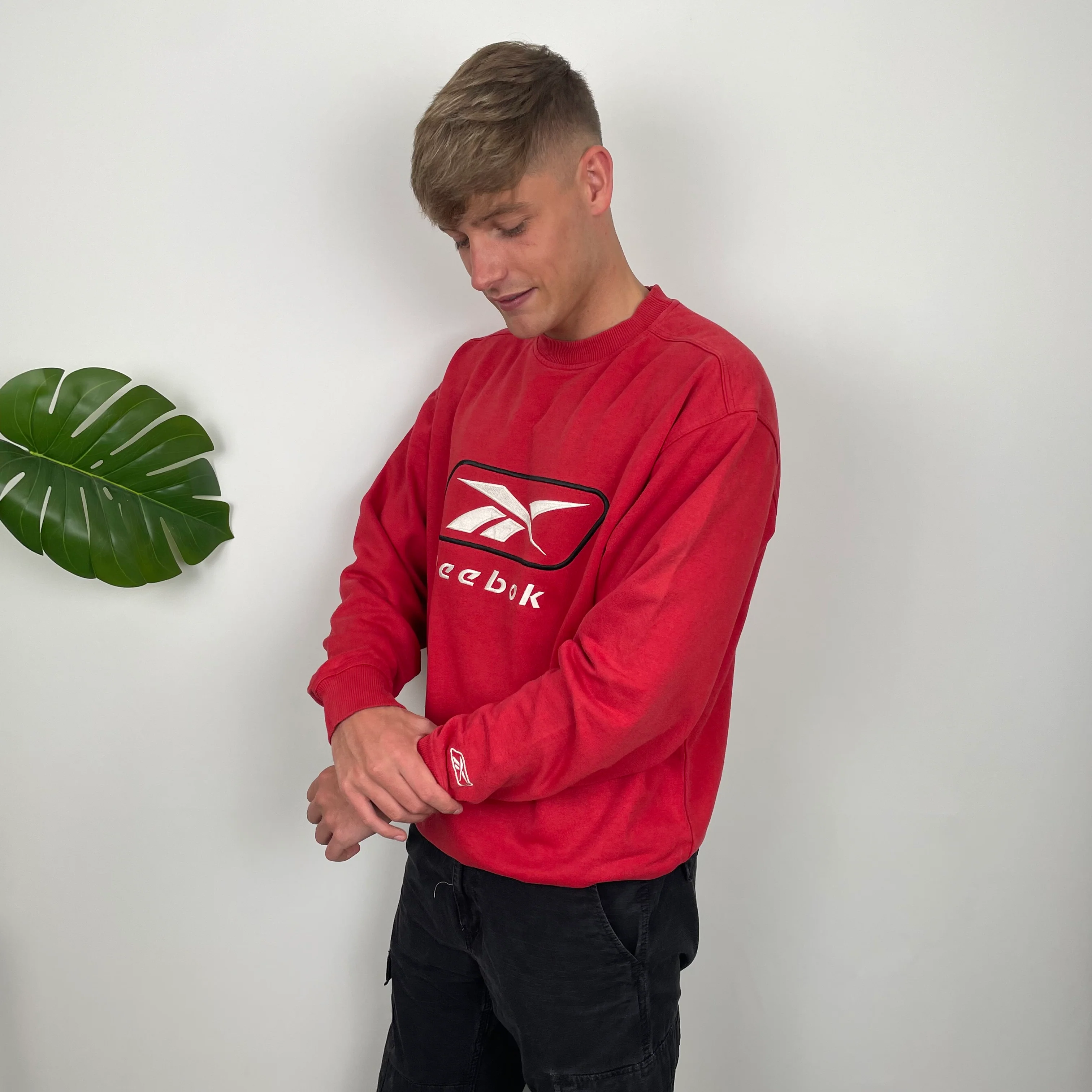 Reebok Red Embroidered Spell Out Sweatshirt (XL) - Image 4