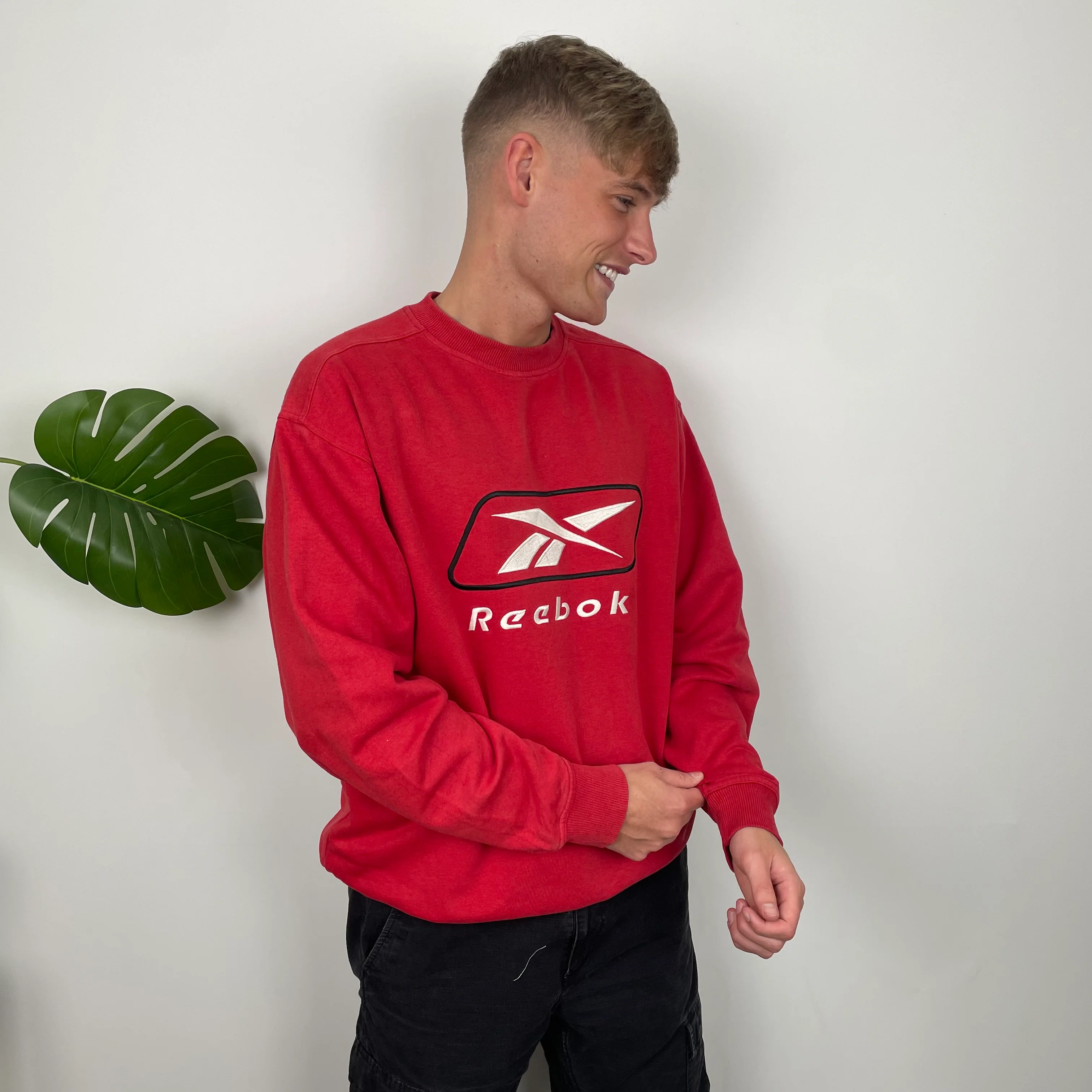 Reebok Red Embroidered Spell Out Sweatshirt (XL) - Image 5
