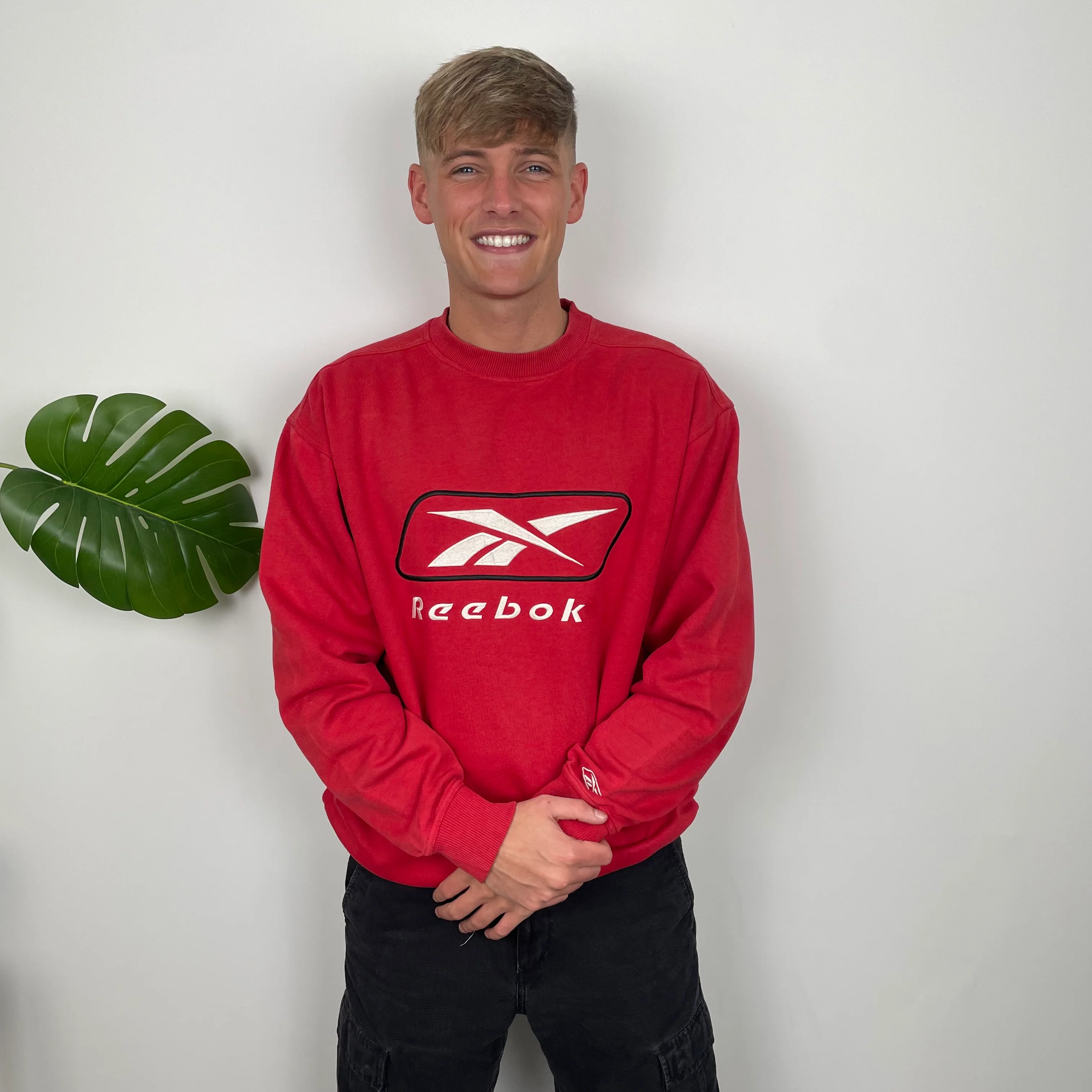 Reebok Red Embroidered Spell Out Sweatshirt (XL) - Image 6