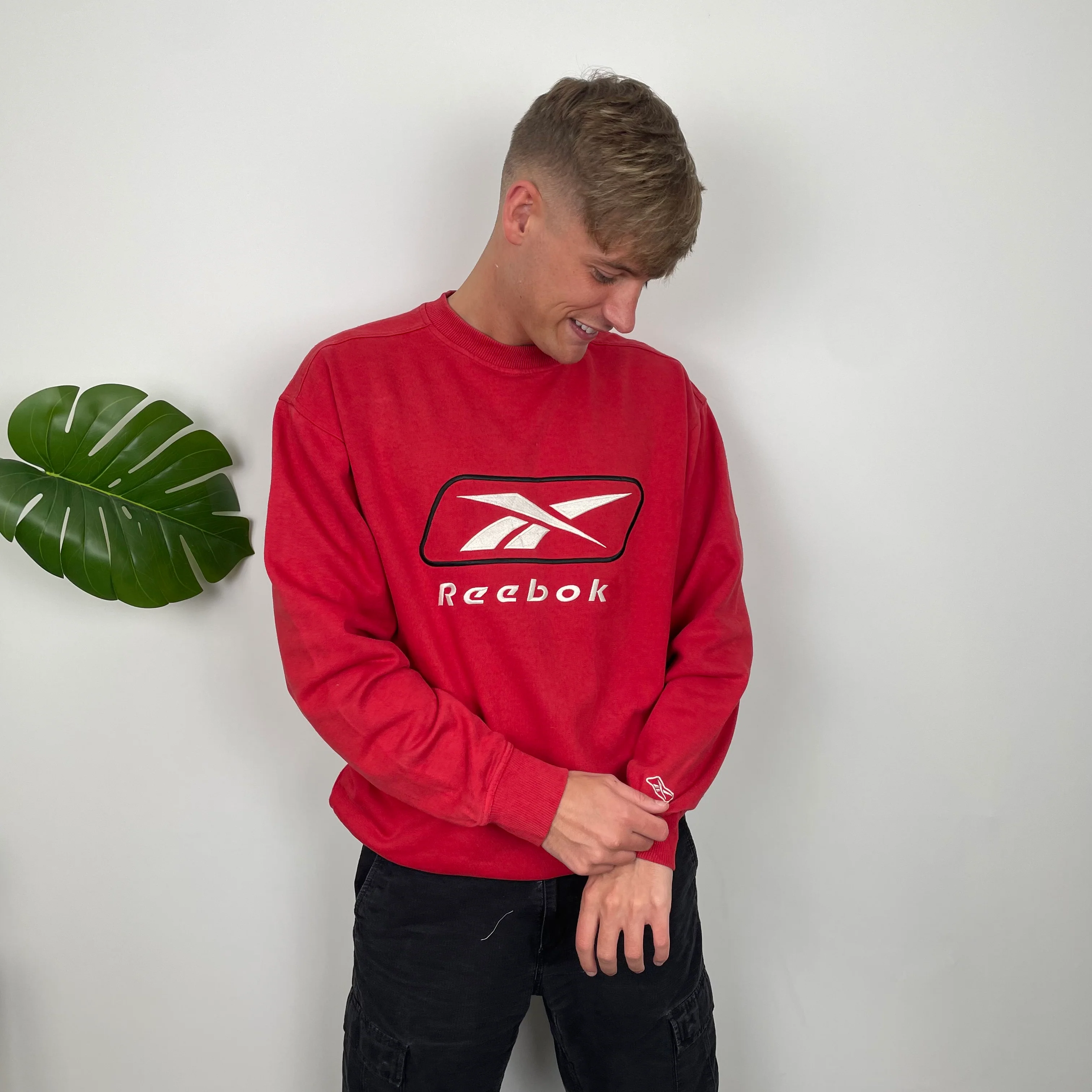 Reebok Red Embroidered Spell Out Sweatshirt (XL) - Image 7