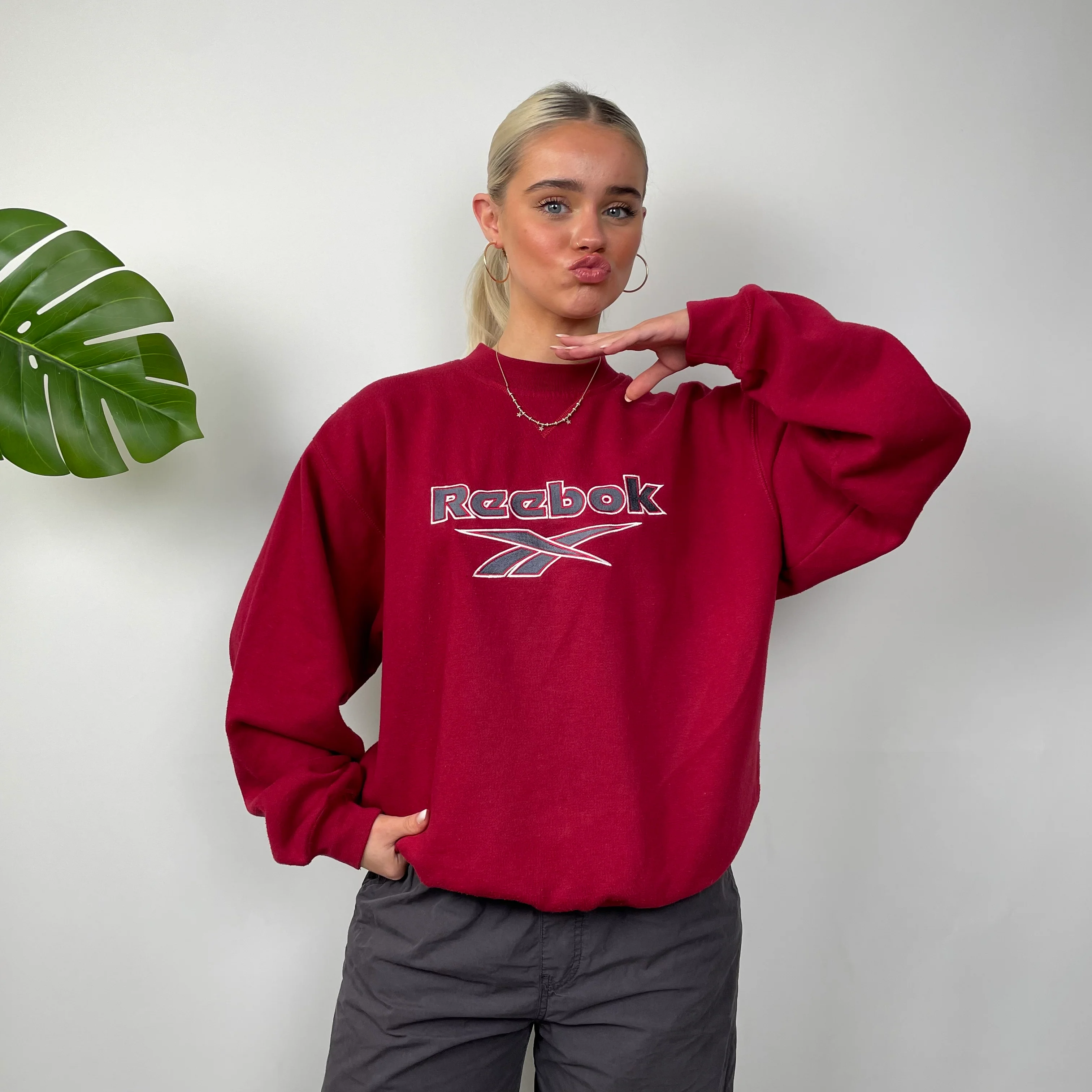 Reebok Red Embroidered Spell Out Sweatshirt (S) - Image 2