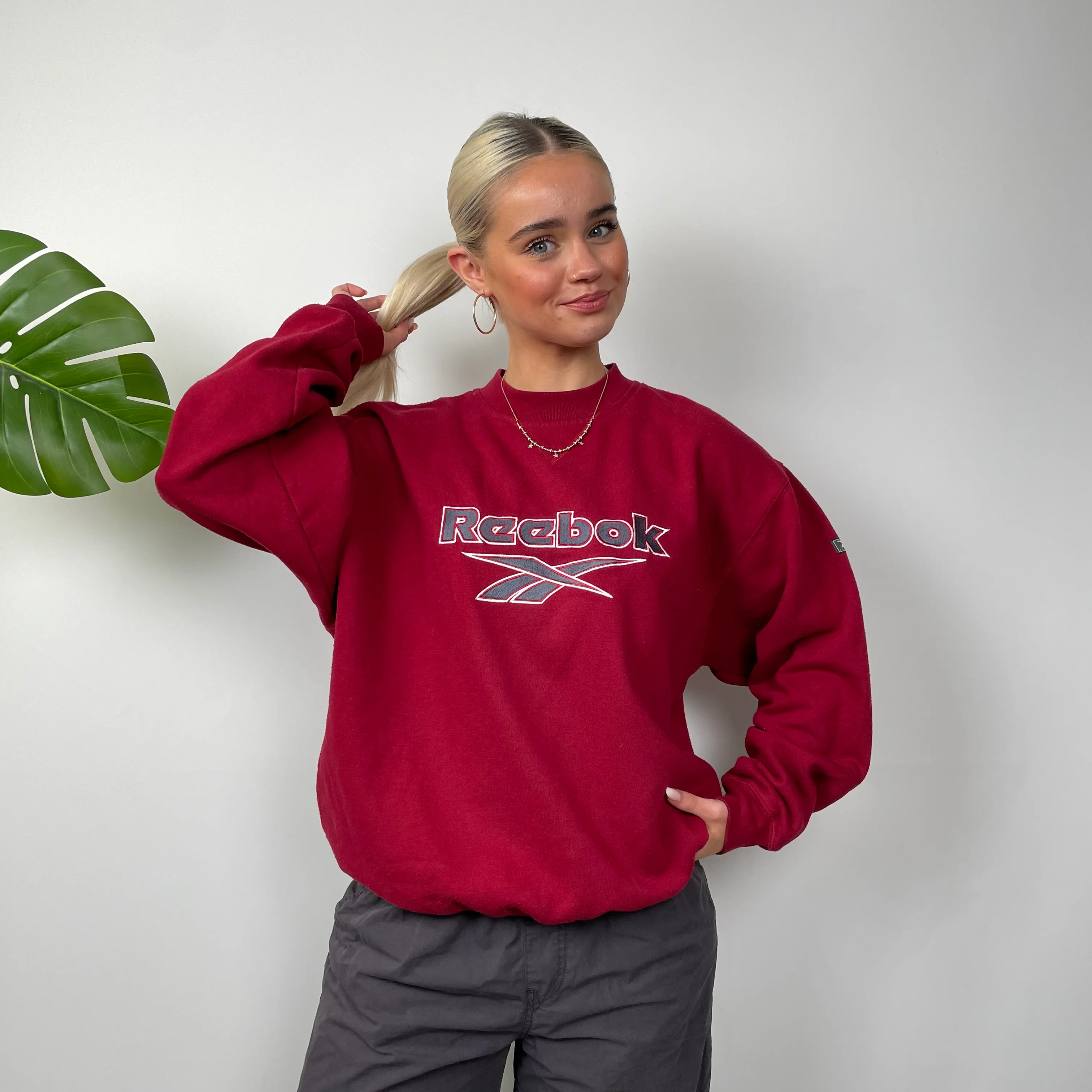 Reebok Red Embroidered Spell Out Sweatshirt (S) - Image 4