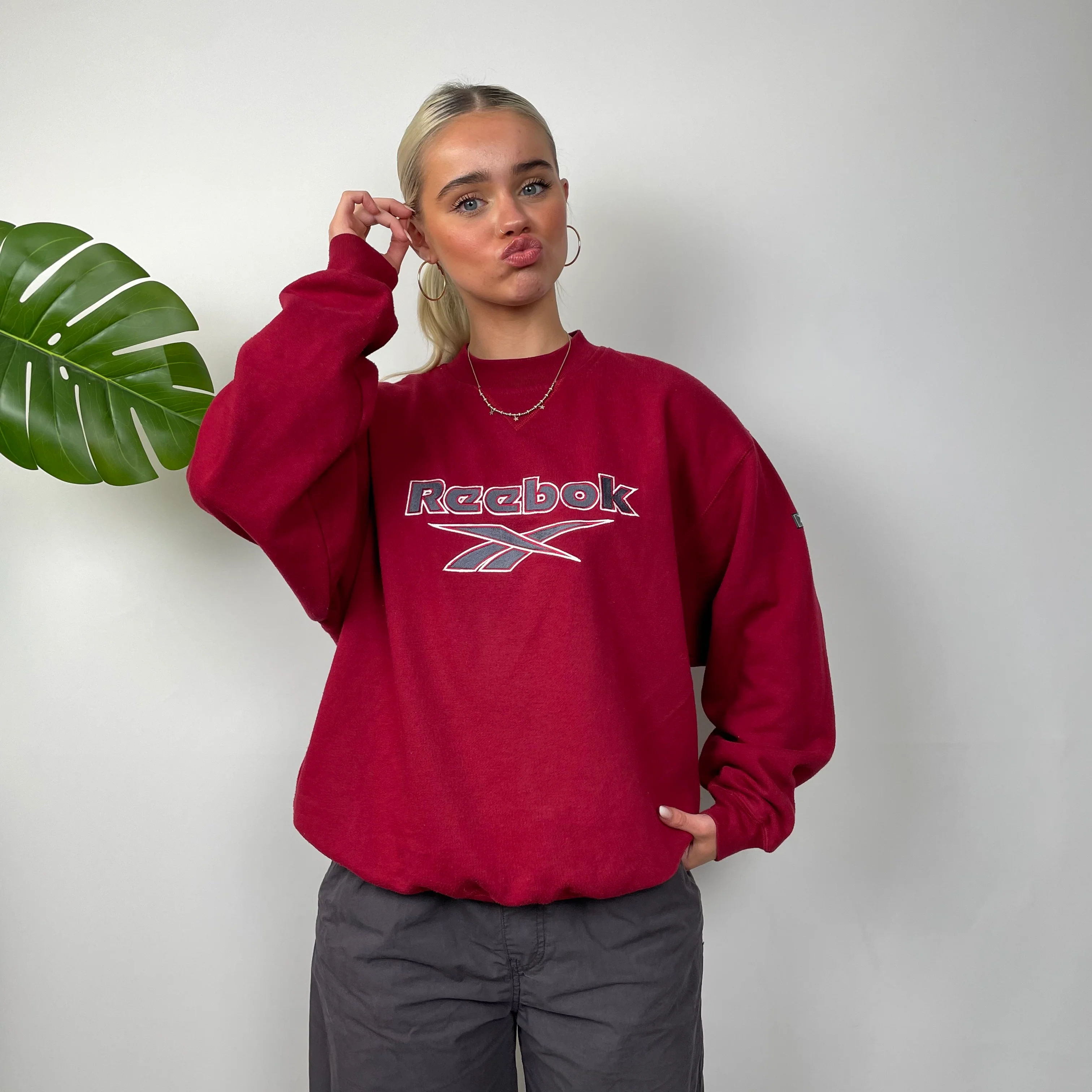 Reebok Red Embroidered Spell Out Sweatshirt (S) - Image 7
