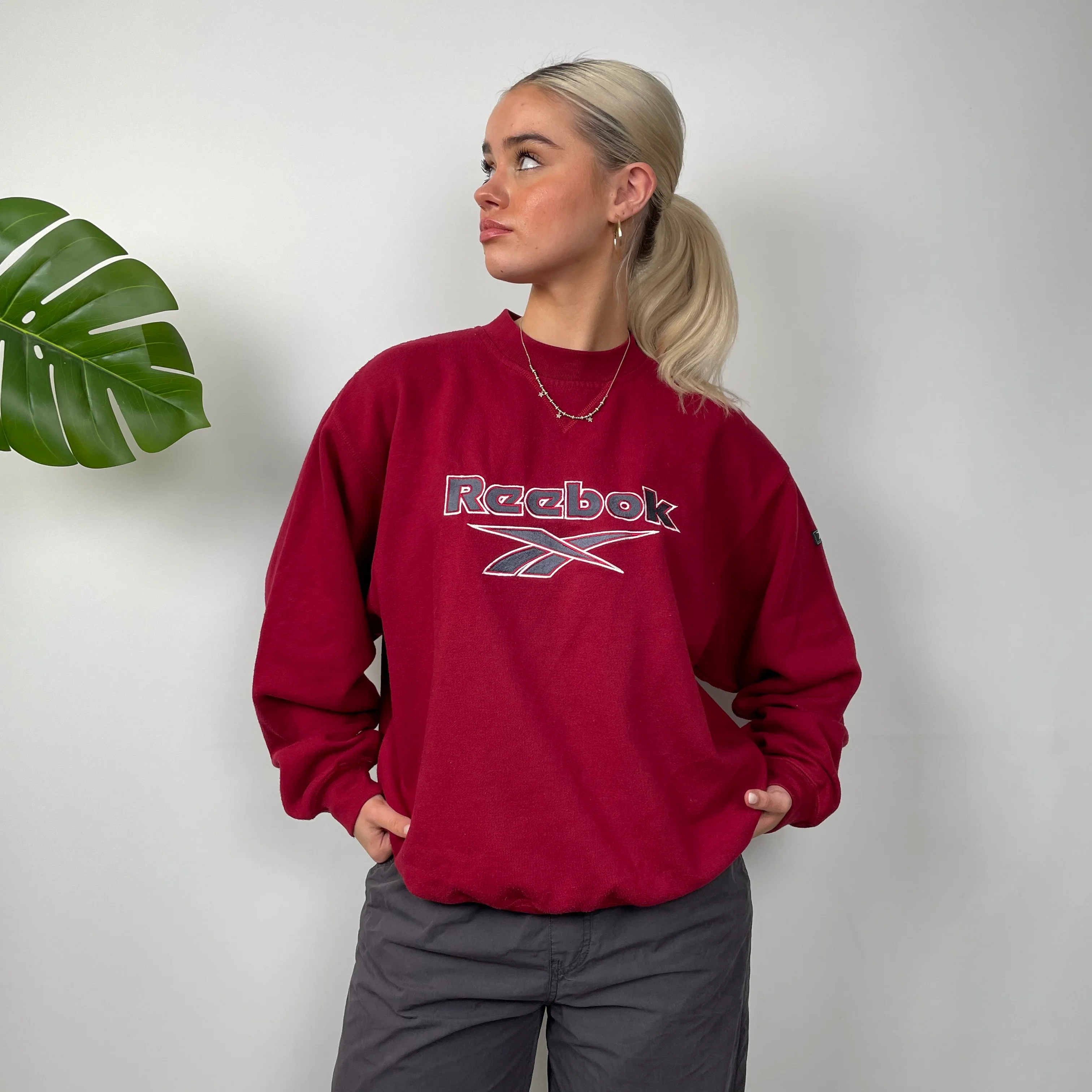 Reebok Red Embroidered Spell Out Sweatshirt (S) - Image 8