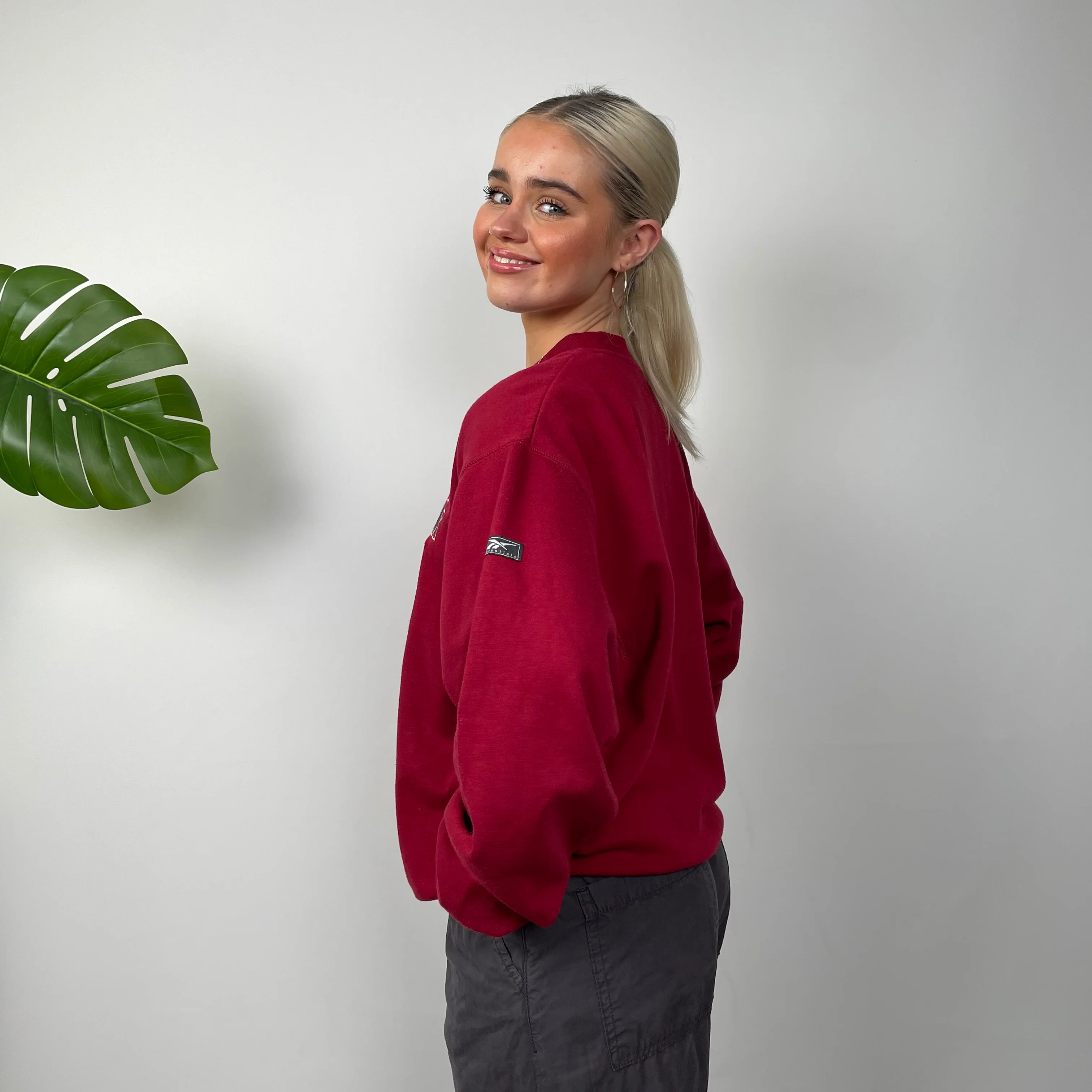 Reebok Red Embroidered Spell Out Sweatshirt (S) - Image 9