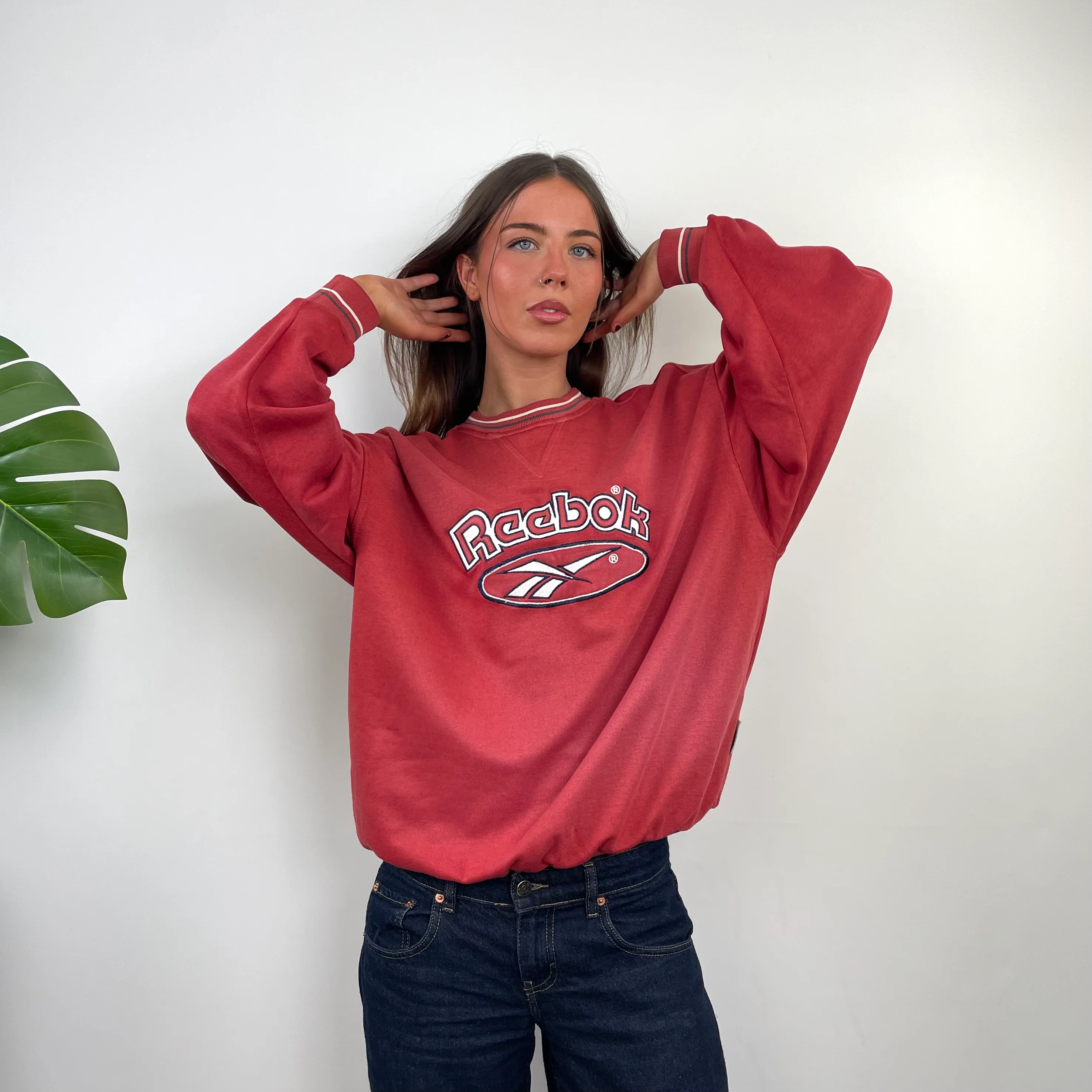Reebok Red Embroidered Spell Out Sweatshirt (M)