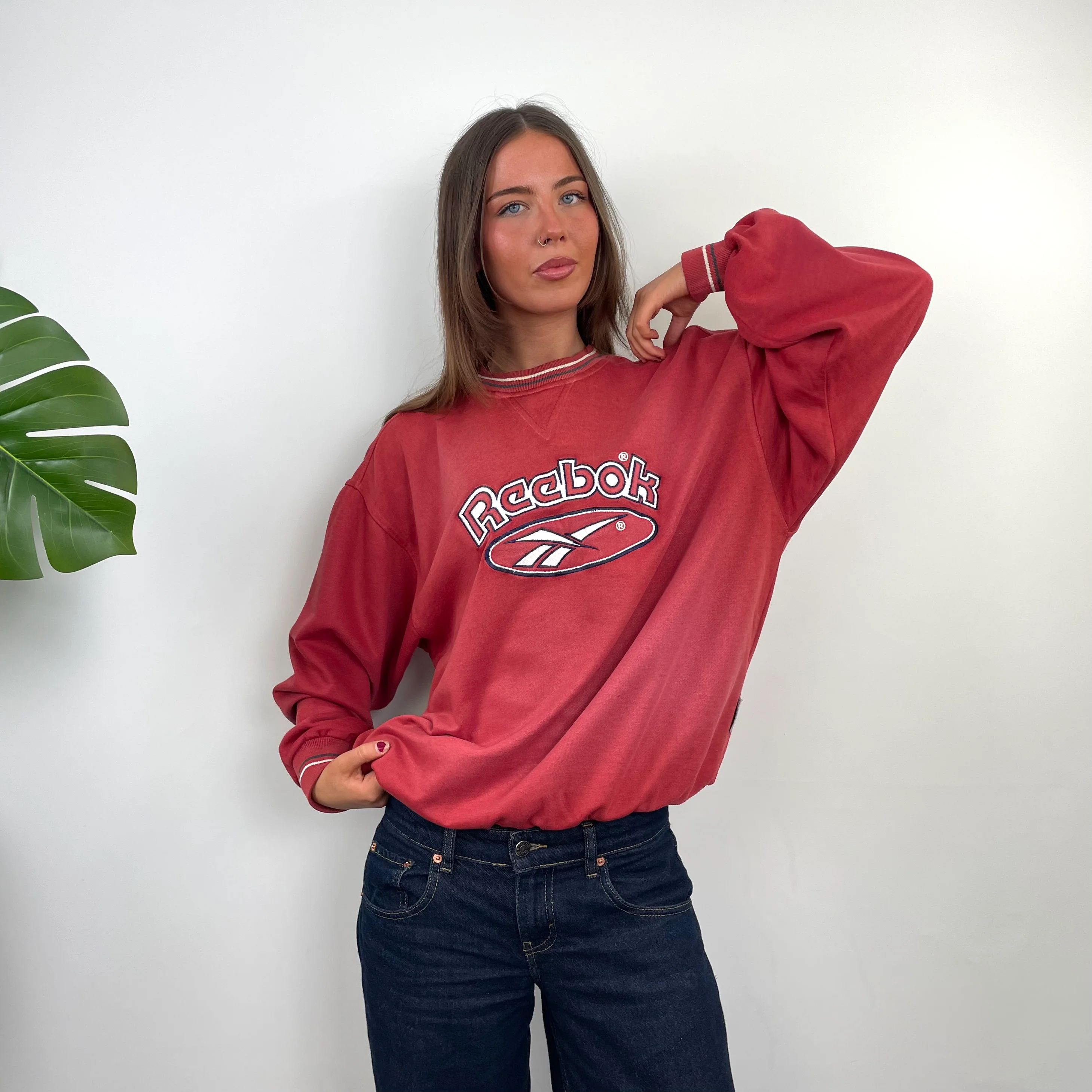 Reebok Red Embroidered Spell Out Sweatshirt (M) - Image 2