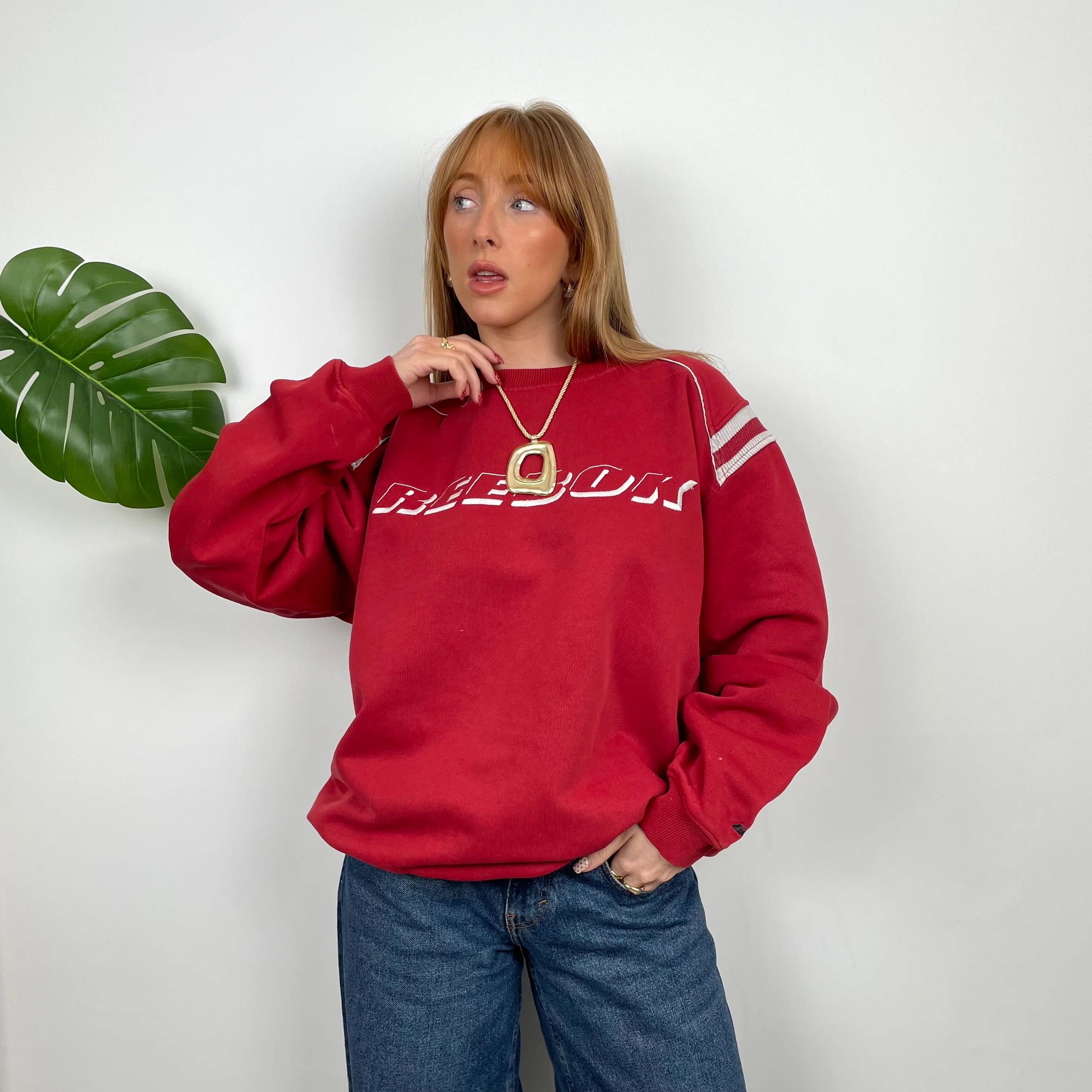 Reebok Red Embroidered Spell Out Sweatshirt (M)