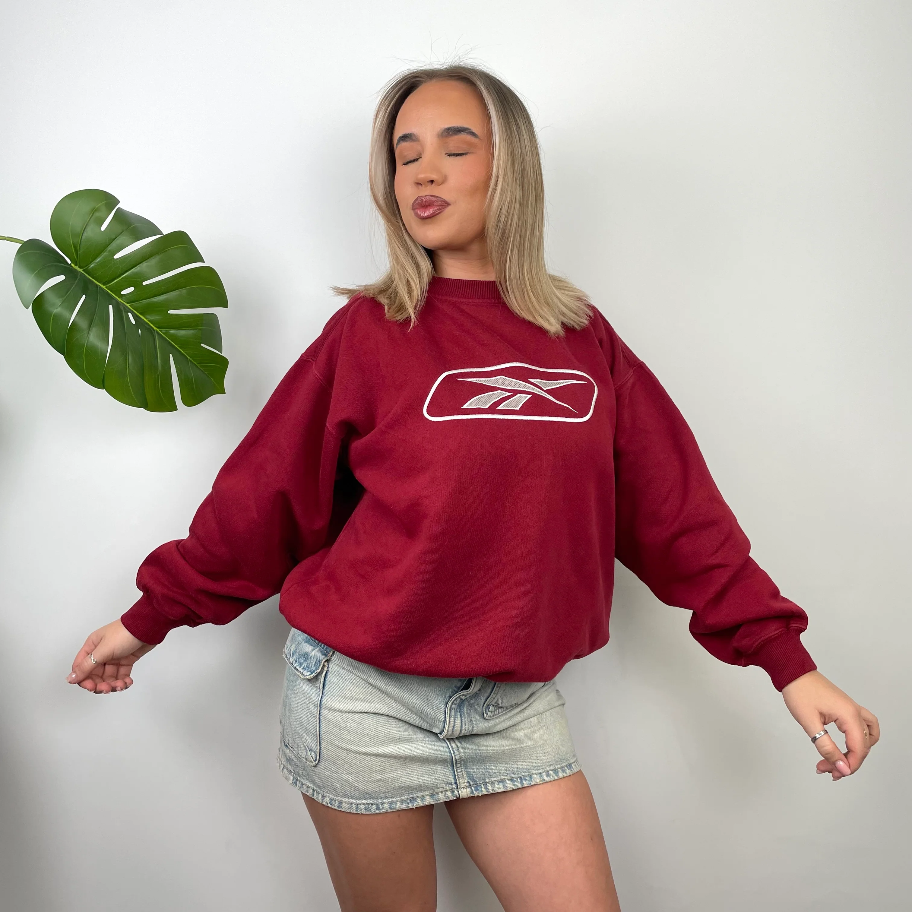 Reebok Red Embroidered Spell Out Sweatshirt (XS)