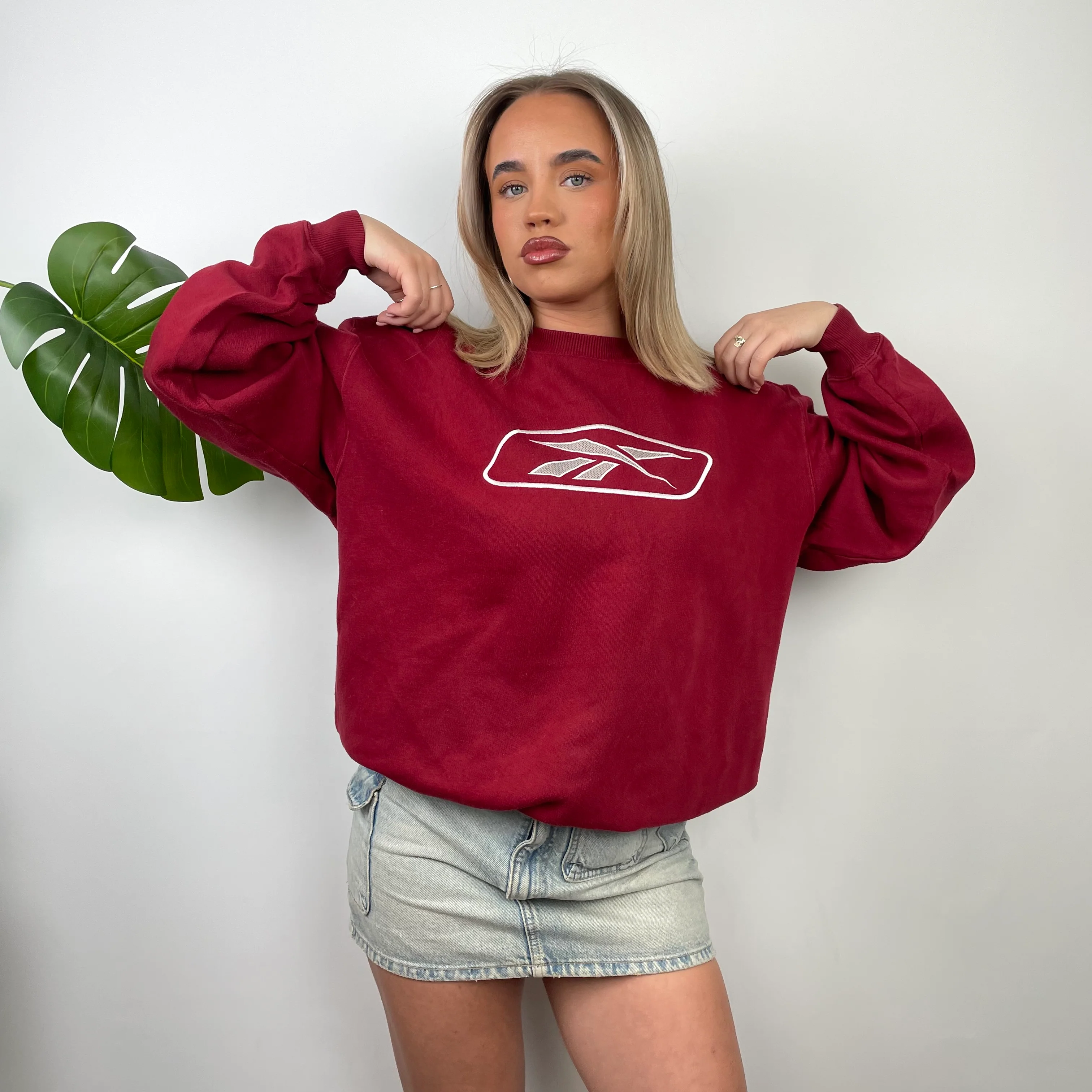 Reebok Red Embroidered Spell Out Sweatshirt (XS) - Image 2