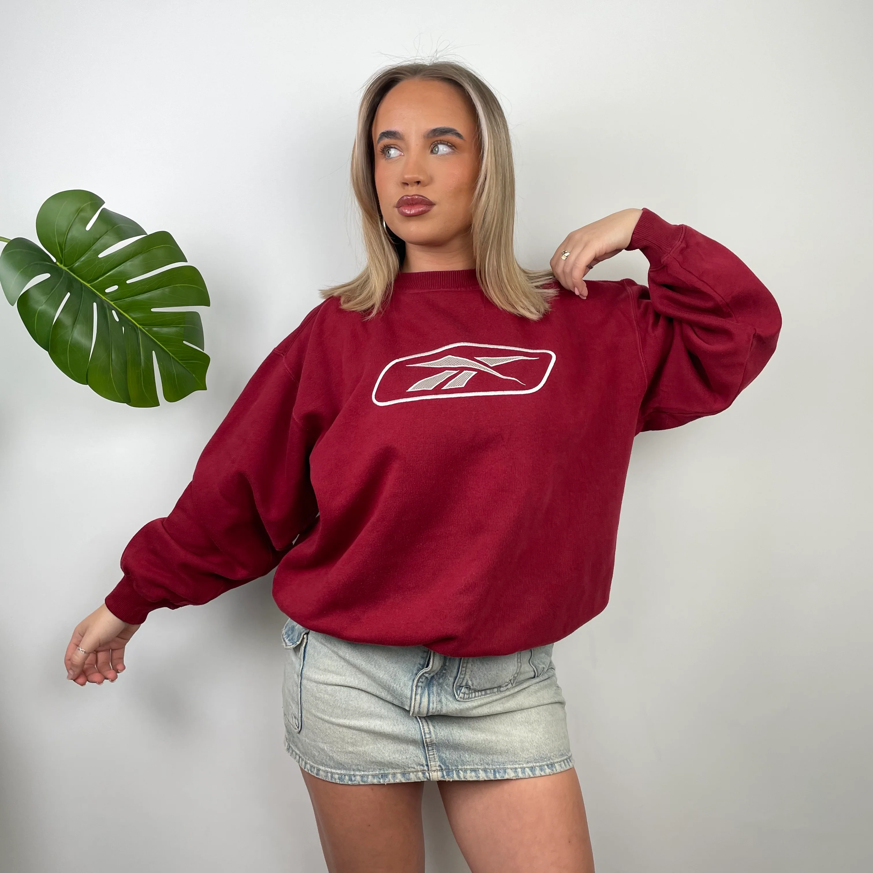 Reebok Red Embroidered Spell Out Sweatshirt (XS) - Image 3