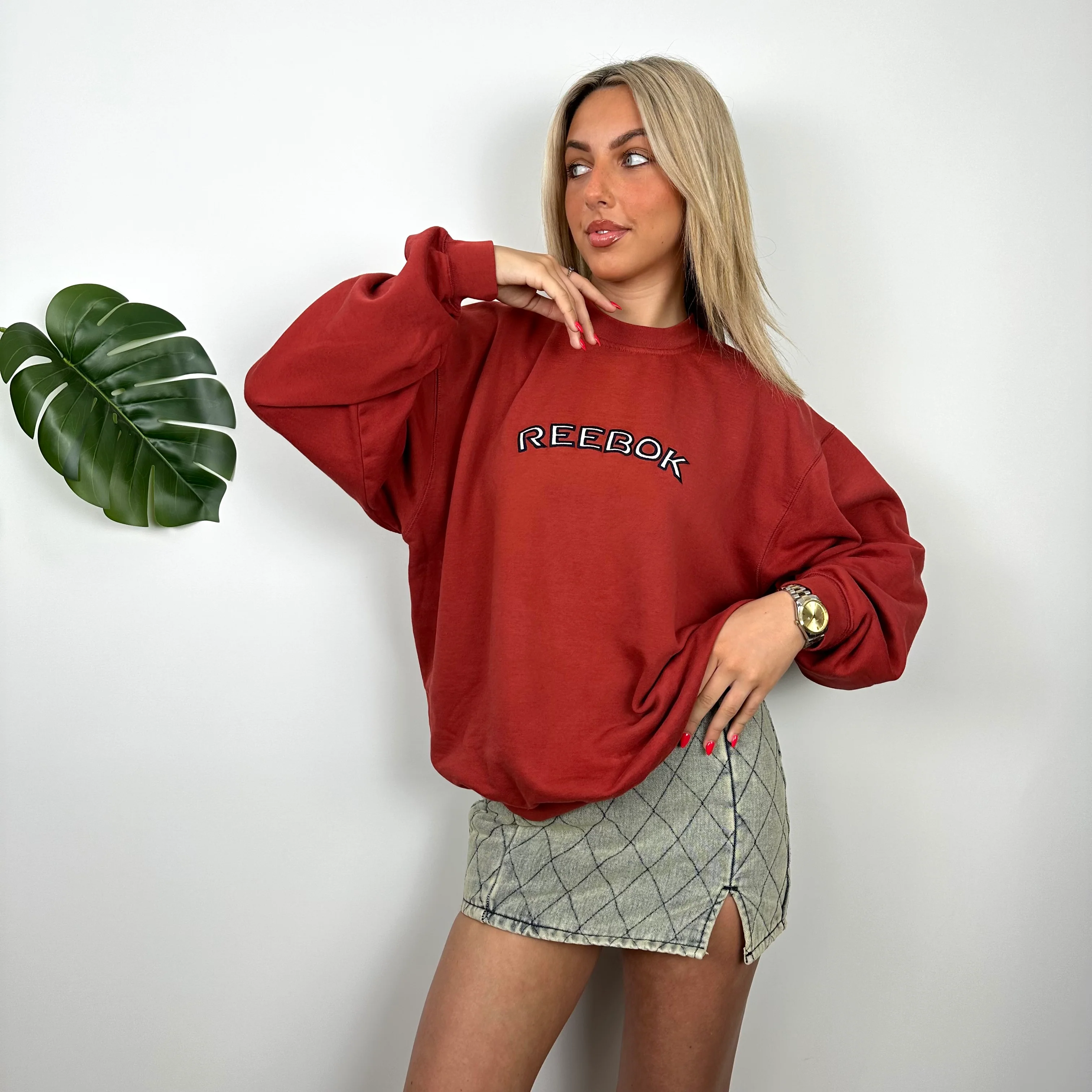Reebok Red Embroidered Spell Out Sweatshirt (M) - Image 3