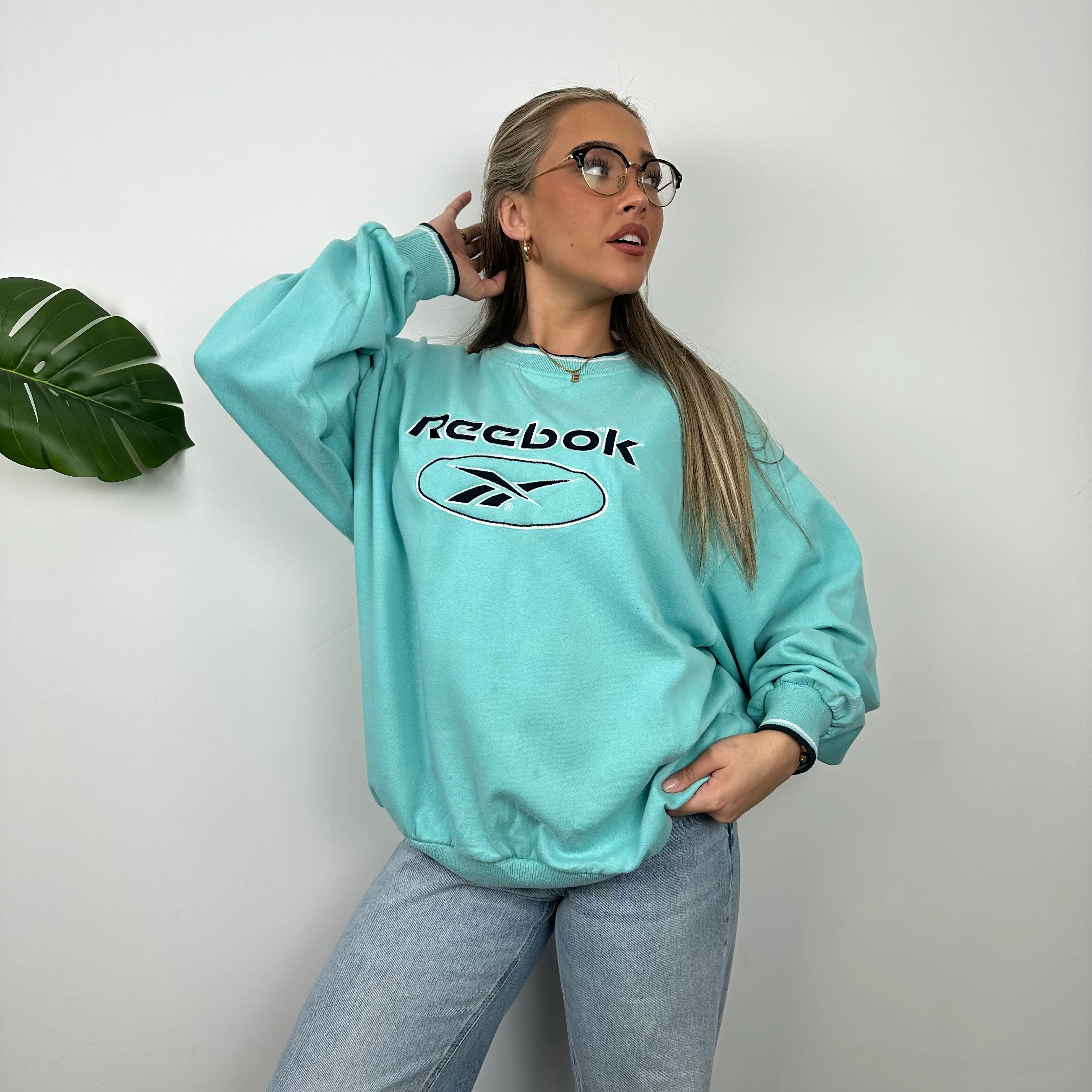 Reebok Turquoise Blue Embroidered Spell Out Sweatshirt (L) - Image 10