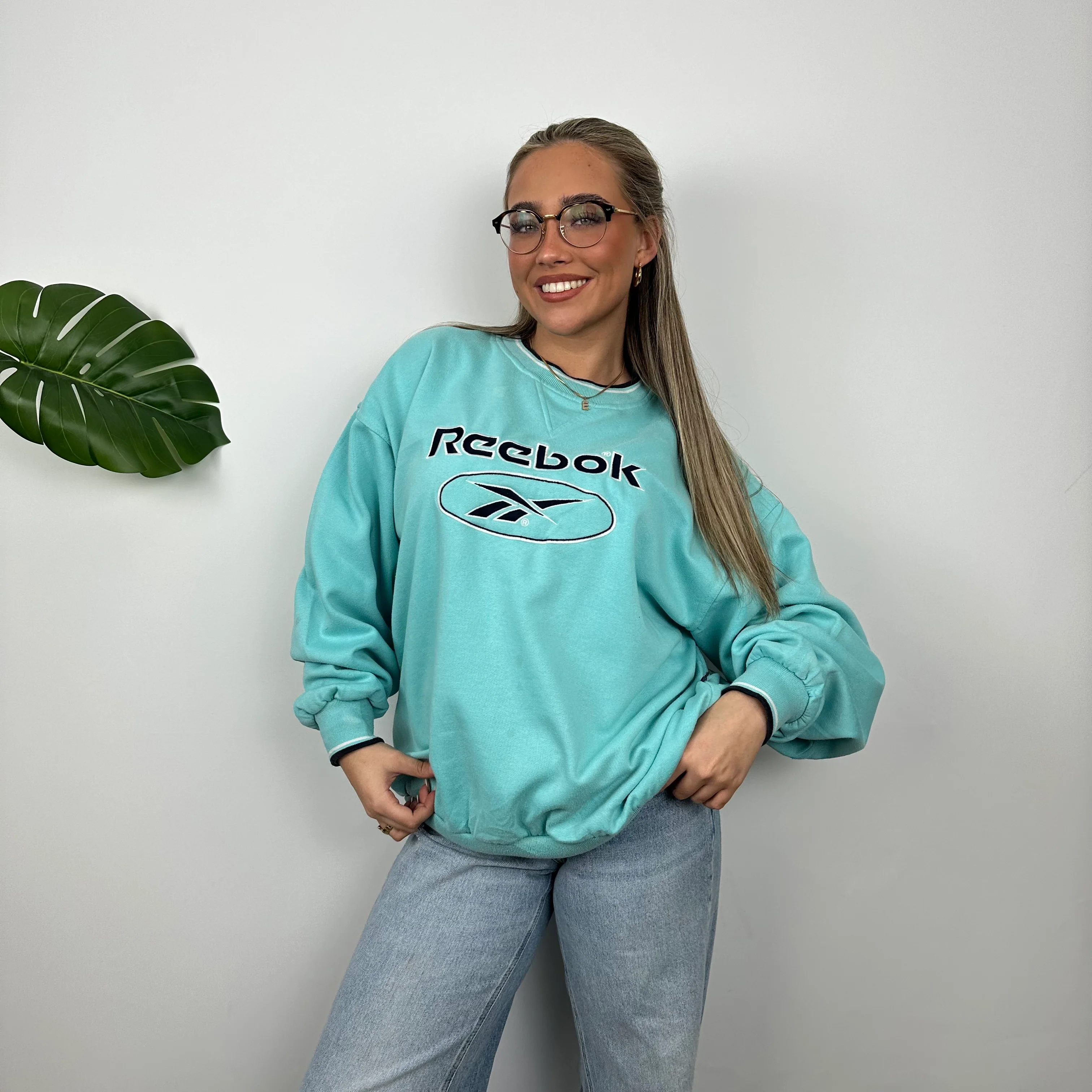 Reebok Turquoise Blue Embroidered Spell Out Sweatshirt (L) - Image 3