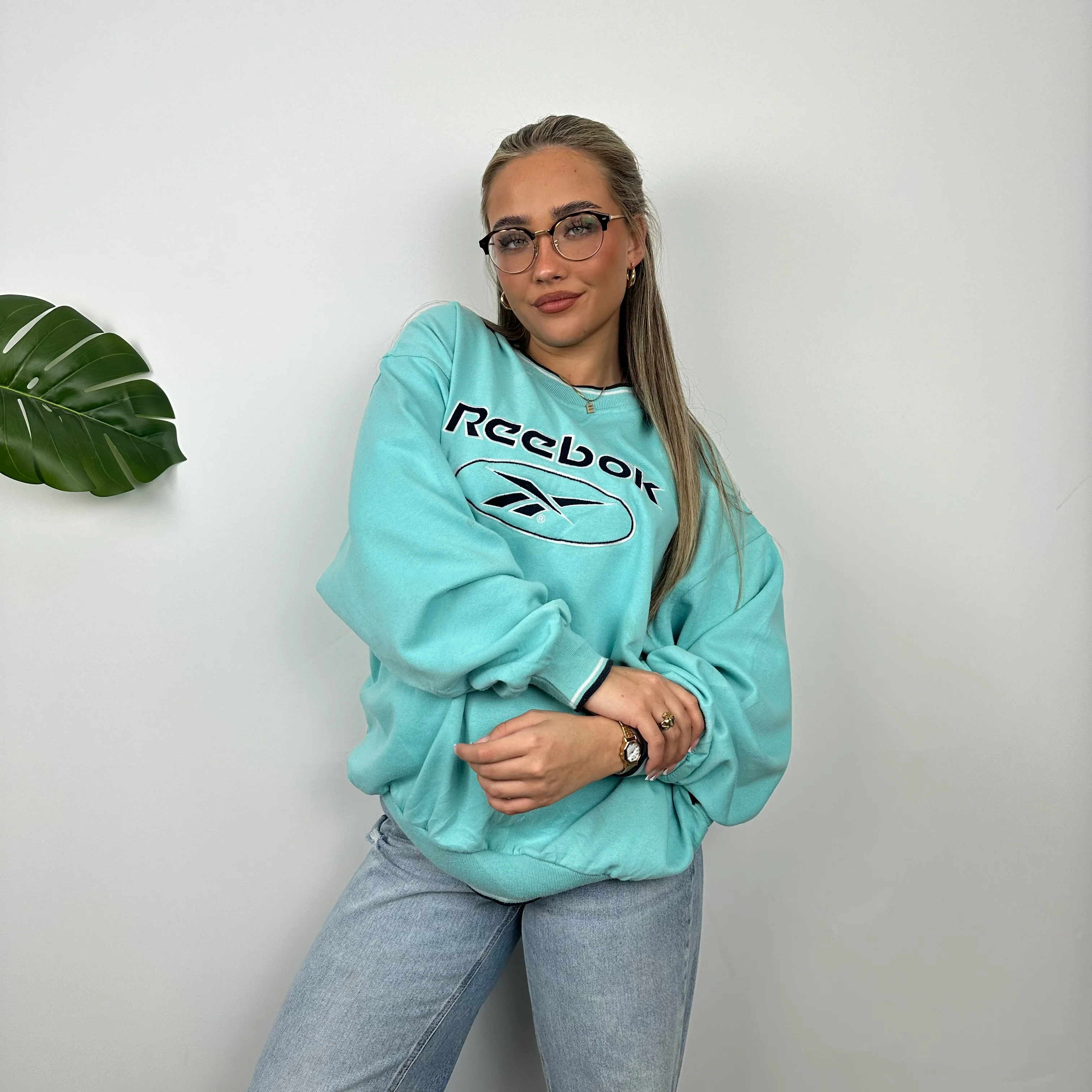 Reebok Turquoise Blue Embroidered Spell Out Sweatshirt (L) - Image 4