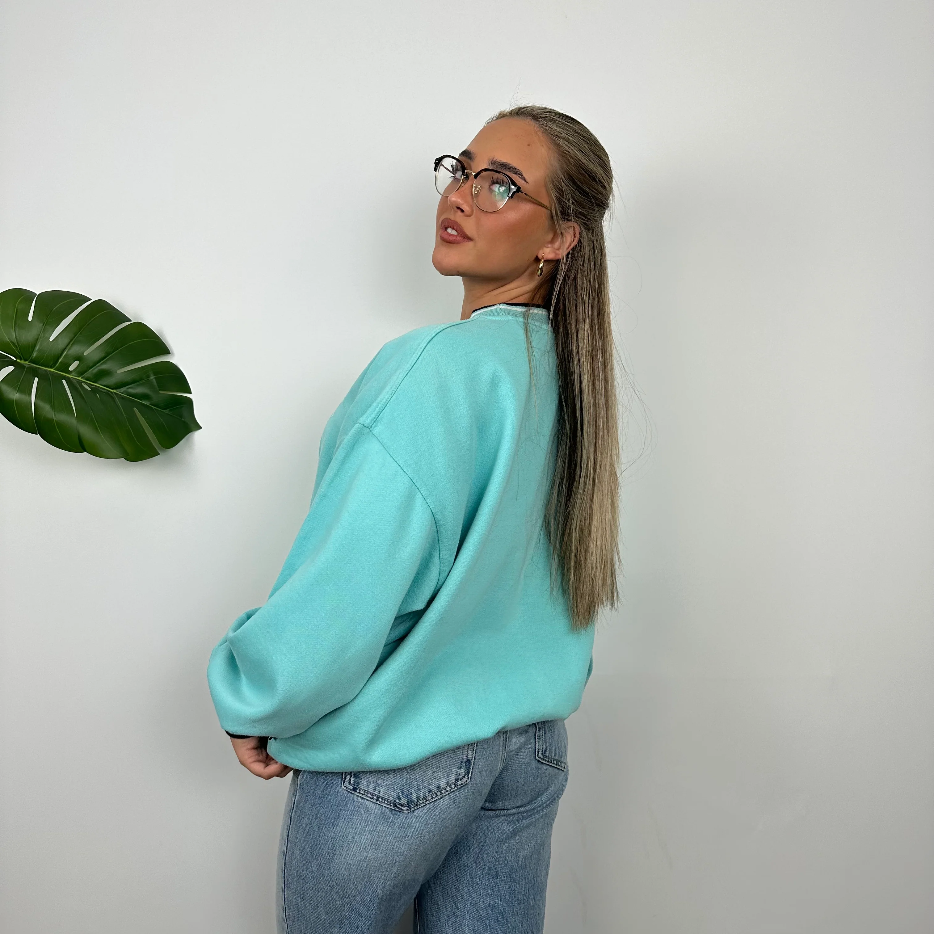Reebok Turquoise Blue Embroidered Spell Out Sweatshirt (L) - Image 5