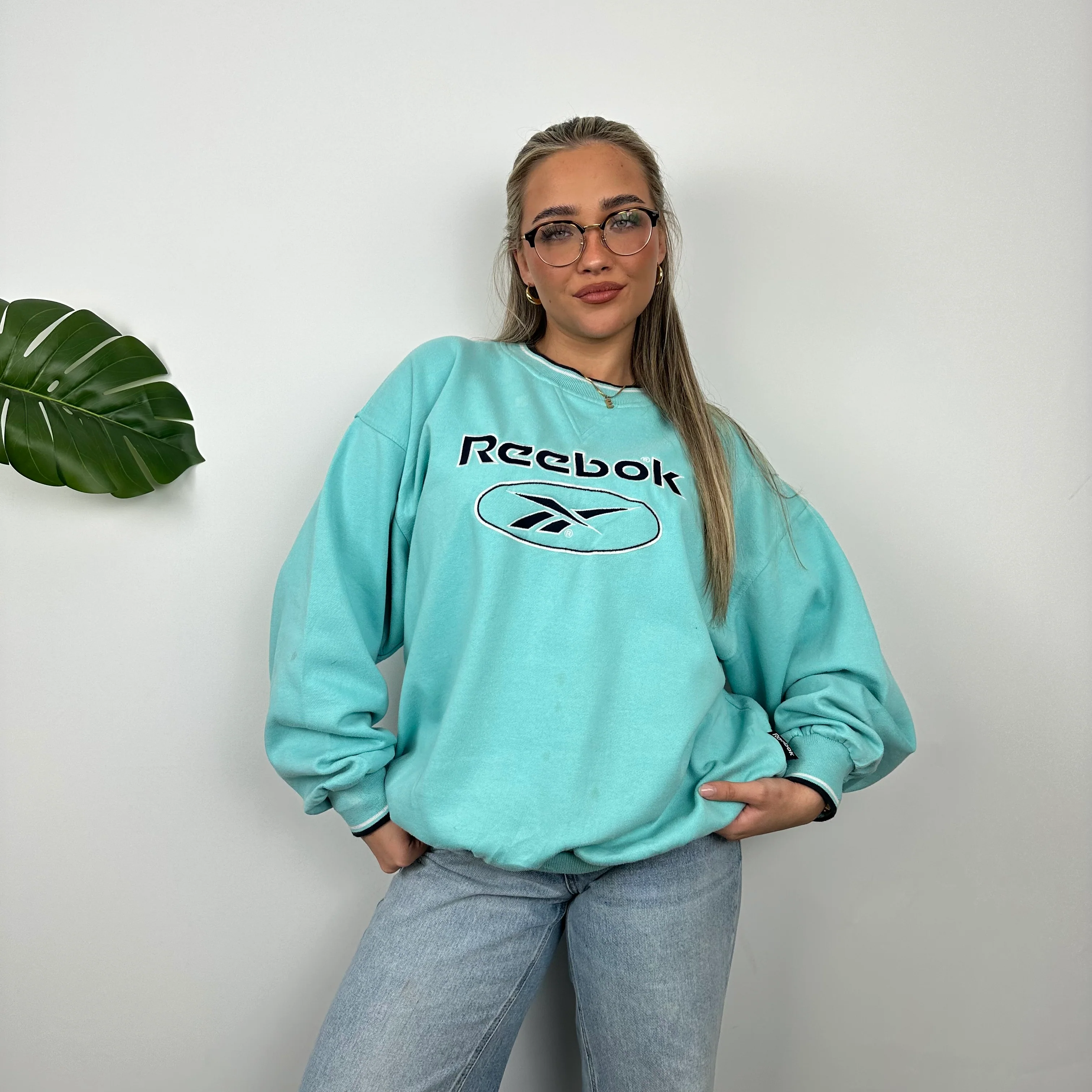 Reebok Turquoise Blue Embroidered Spell Out Sweatshirt (L) - Image 6