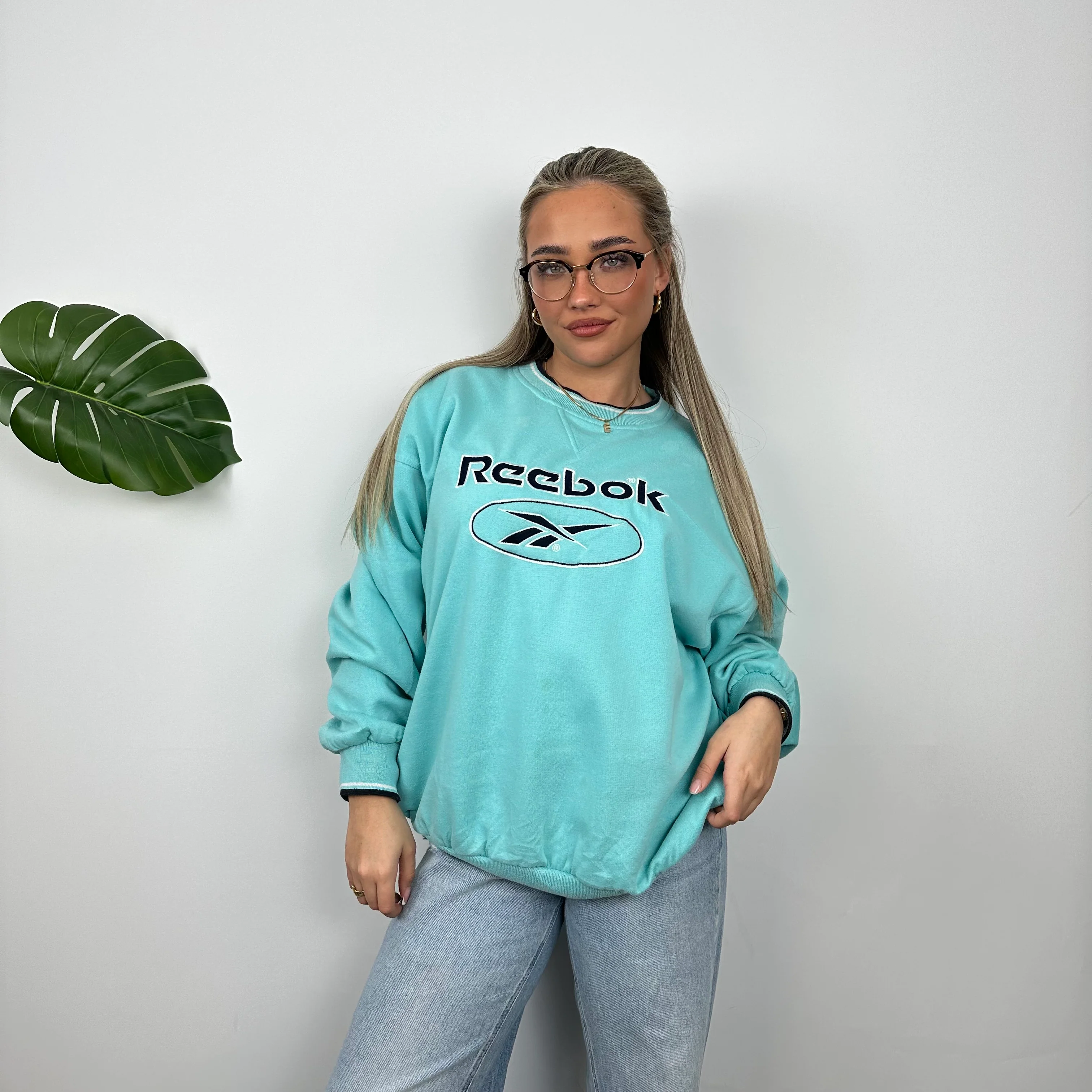 Reebok Turquoise Blue Embroidered Spell Out Sweatshirt (L) - Image 8