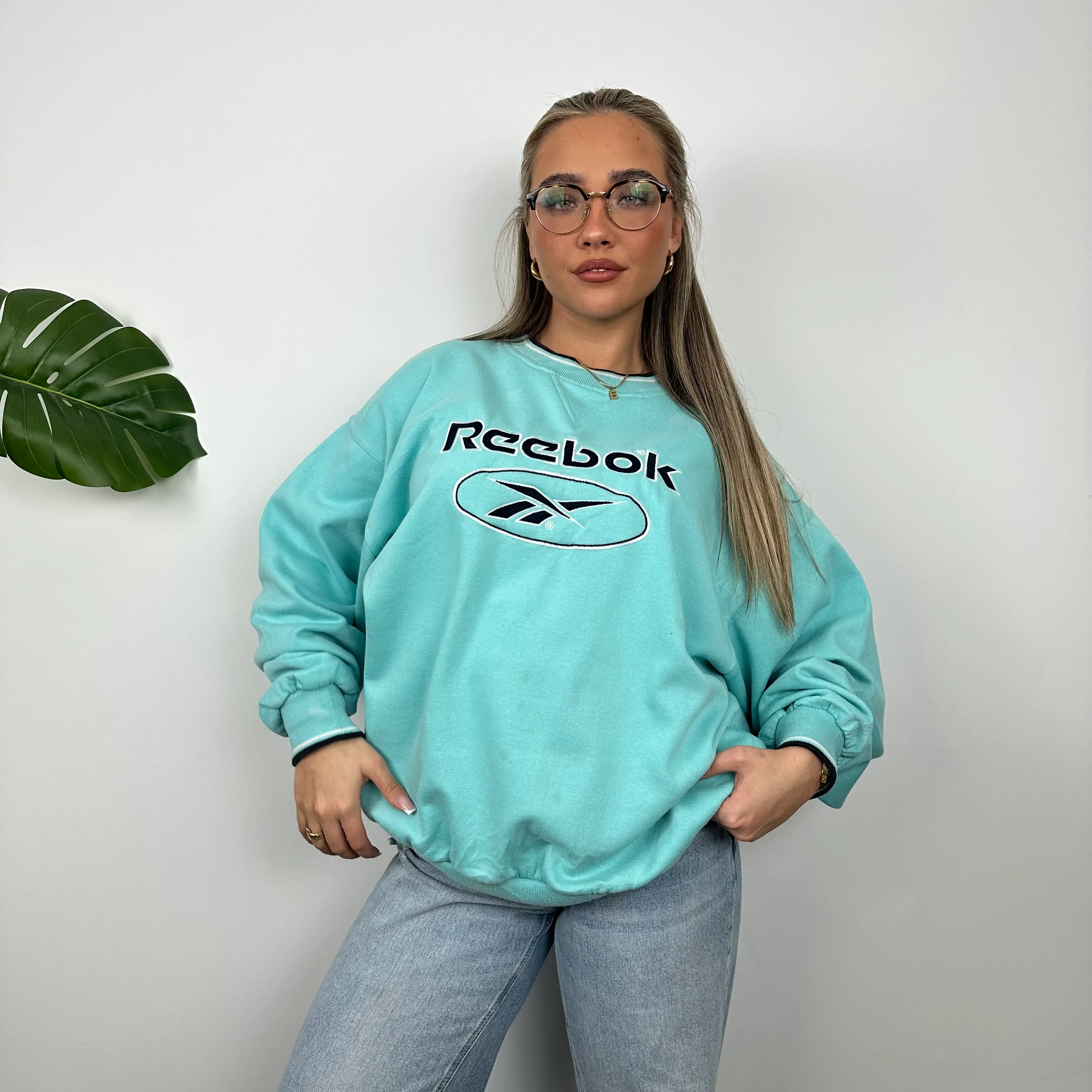 Reebok Turquoise Blue Embroidered Spell Out Sweatshirt (L) - Image 9