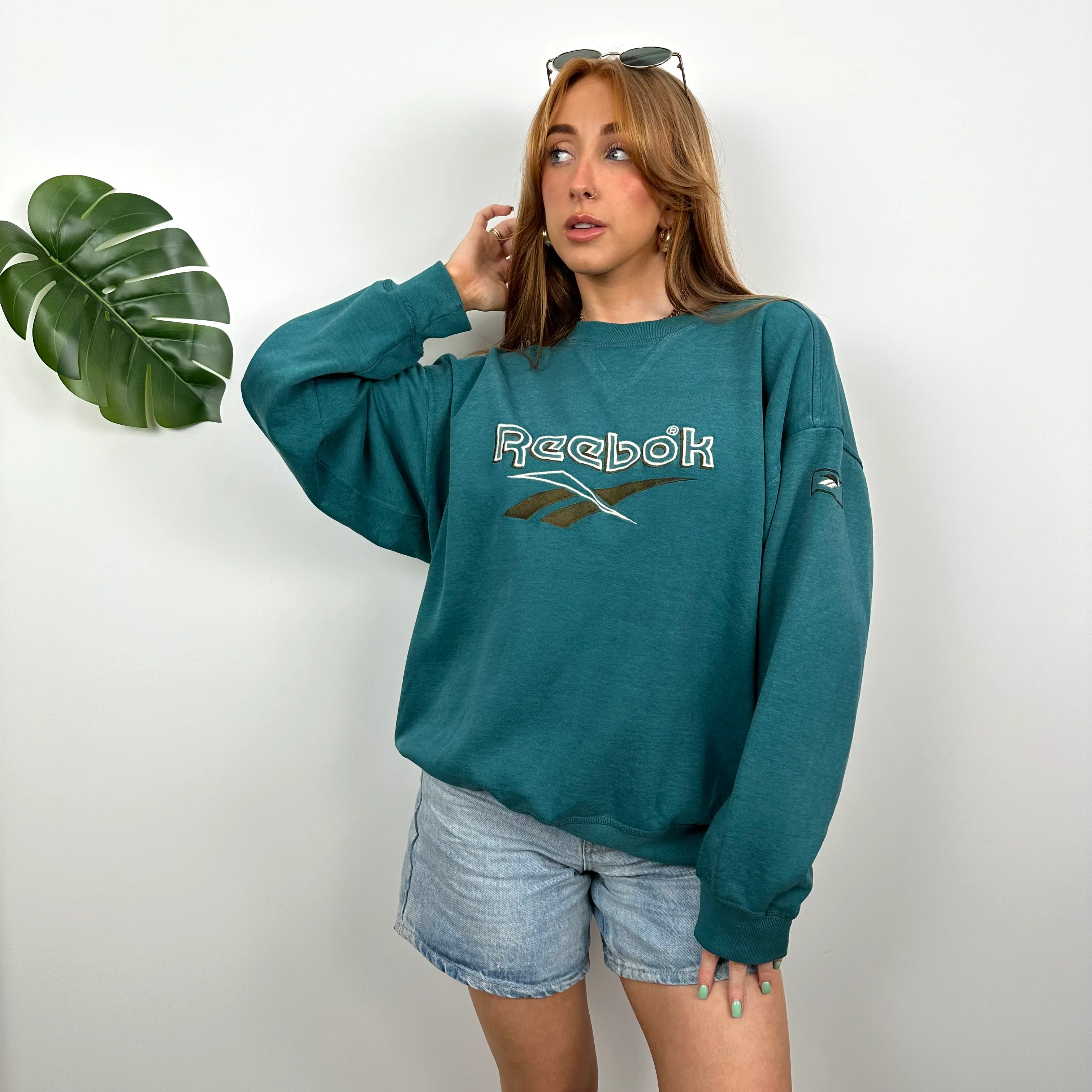 Reebok Turquoise Embroidered Spell Out Sweatshirt (M) - Image 2