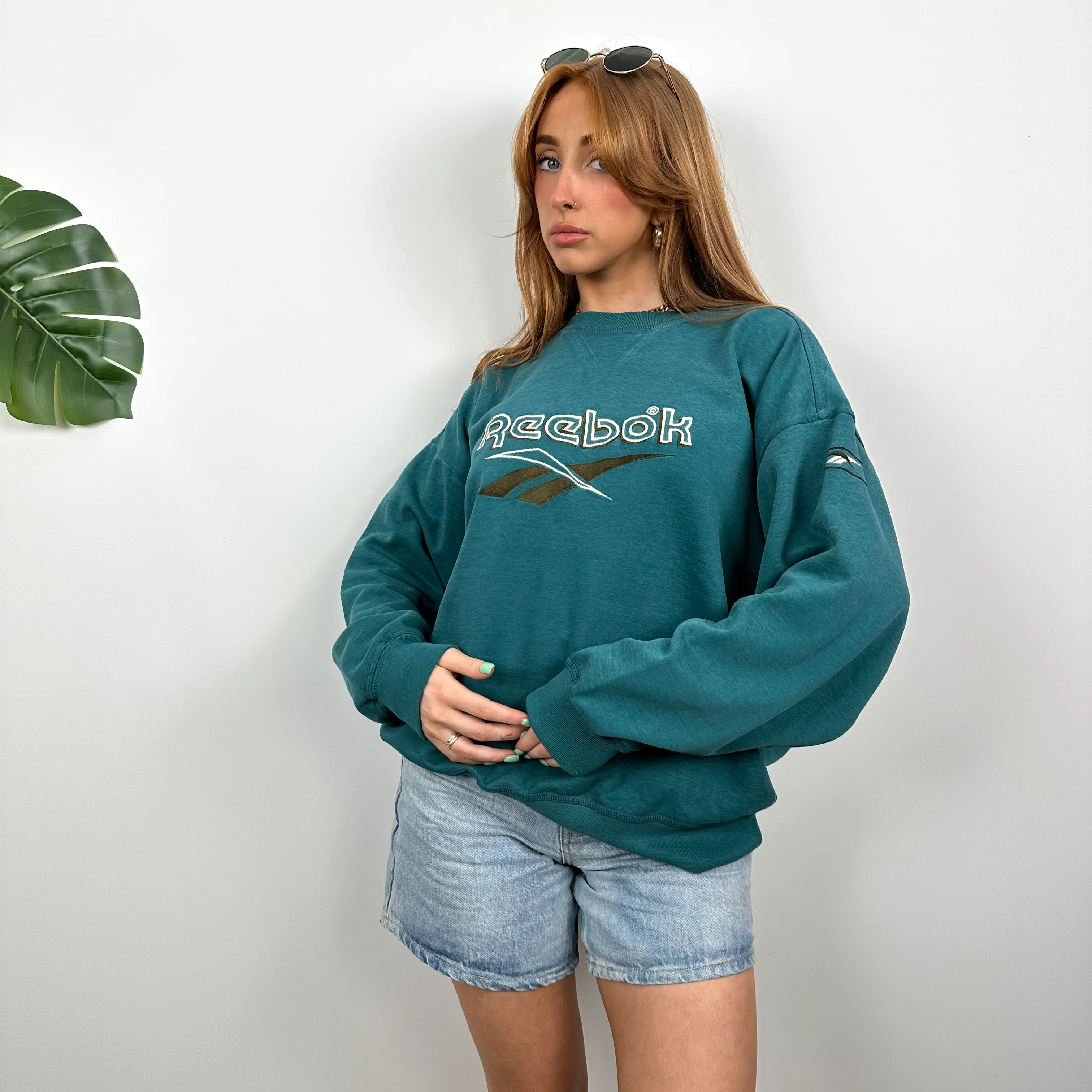 Reebok Turquoise Embroidered Spell Out Sweatshirt (M) - Image 3